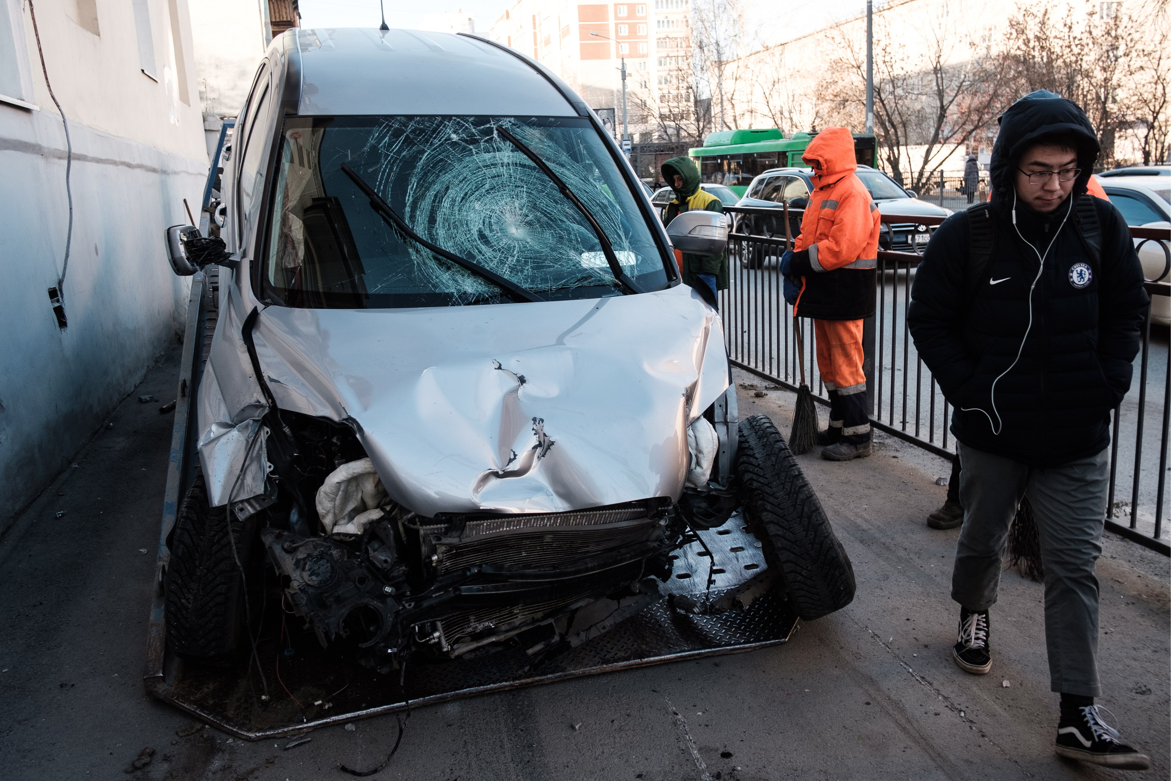 A car that hit pedestrians. What happens when an autonomous vehicle does the same, Simon Chesterman asks. Photo: Donat Sorokin\TASS via Getty Images