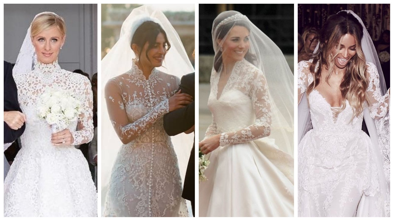 Nicky Hilton Rothschild, Priyanka Chopra Jonas, Kate Middleton and Ciara all rocked sheer wedding dresses at their weddings. Photos: @nickyhilton, @priyankachopra, @ciara/Instagram; AFP