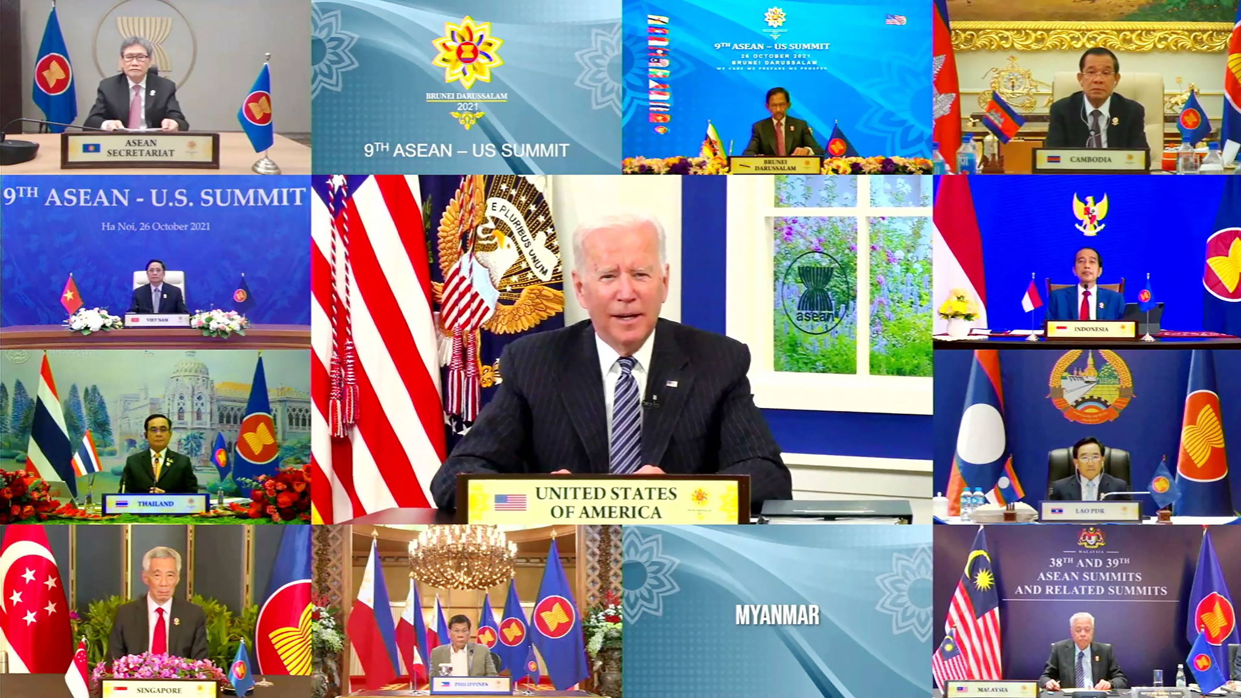 US President Joe Biden takes part in the Asean-US summit via video on October 26. Biden’s participation was seen as another instance of the US comeback in the region. Photo: AFP 
