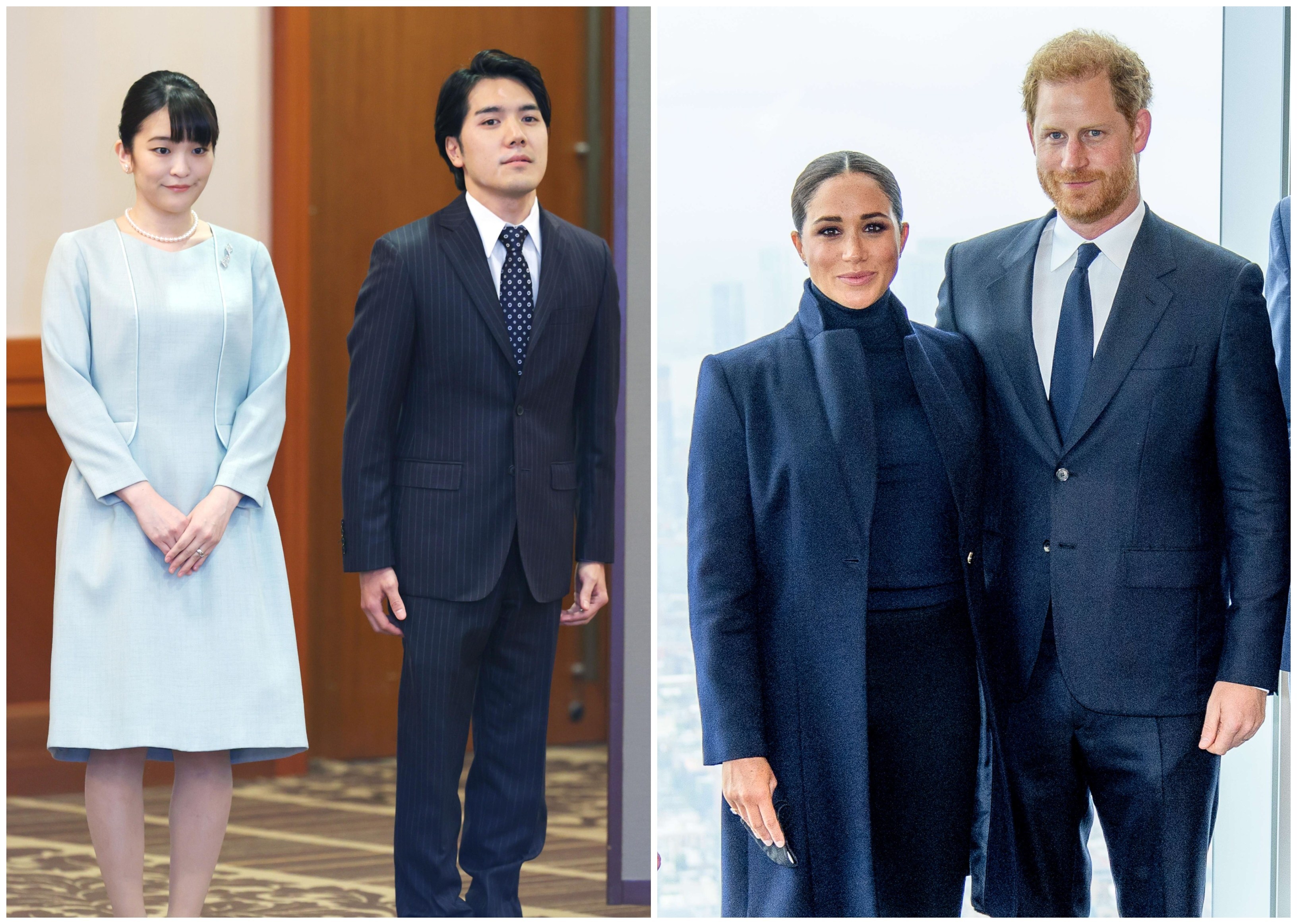 Princess Mako and Kei Komuro, and Meghan Markle and Prince Harry, decided to eschew a life of royal privilege to carve their own paths. Photos: Kyodo, AFP