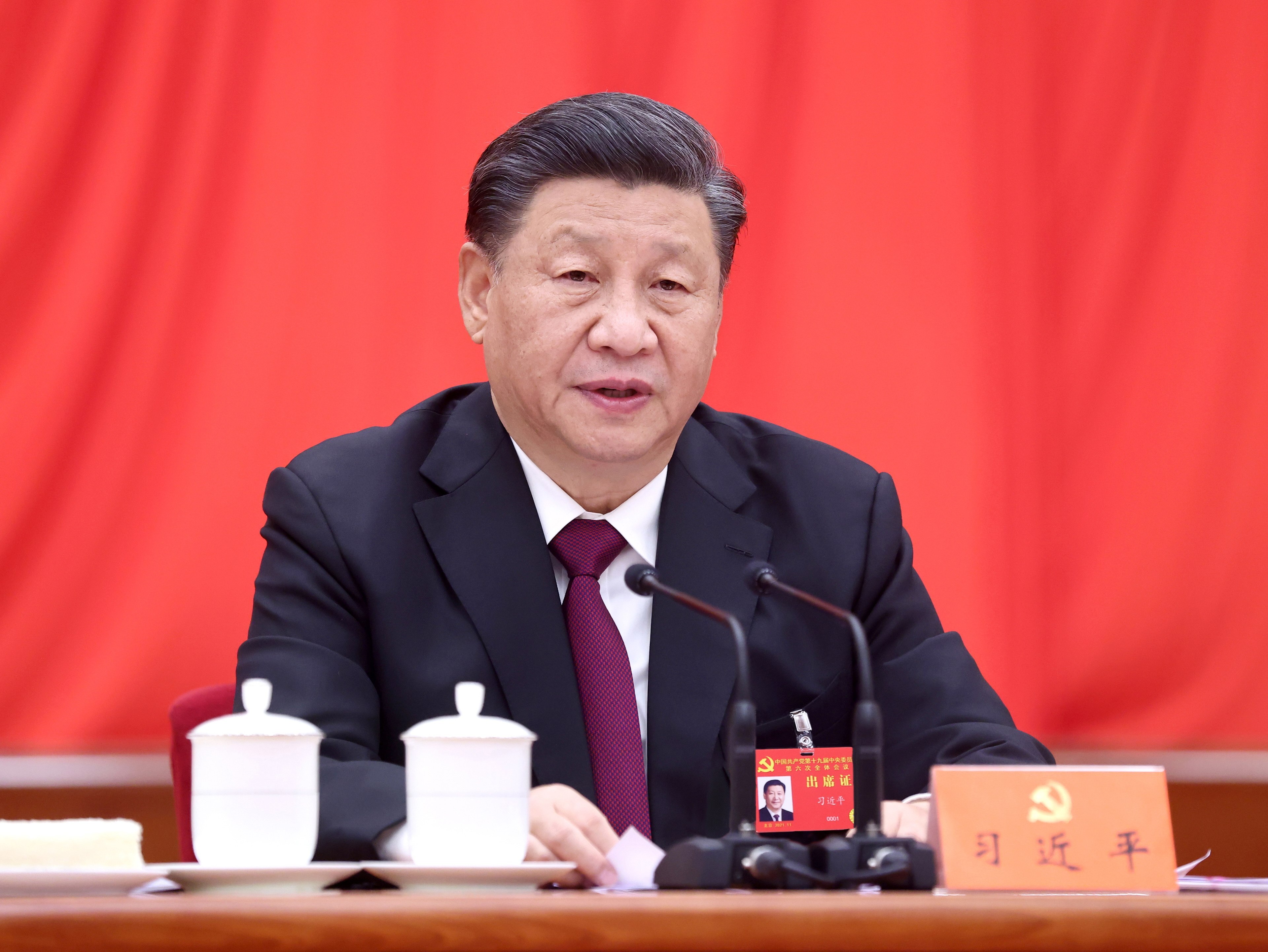 Xi Jinping gives a speech at the sixth plenary session of the 19th Communist Party Central Committee in Beijing on Thursday. Photo: Xinhua via EPA
