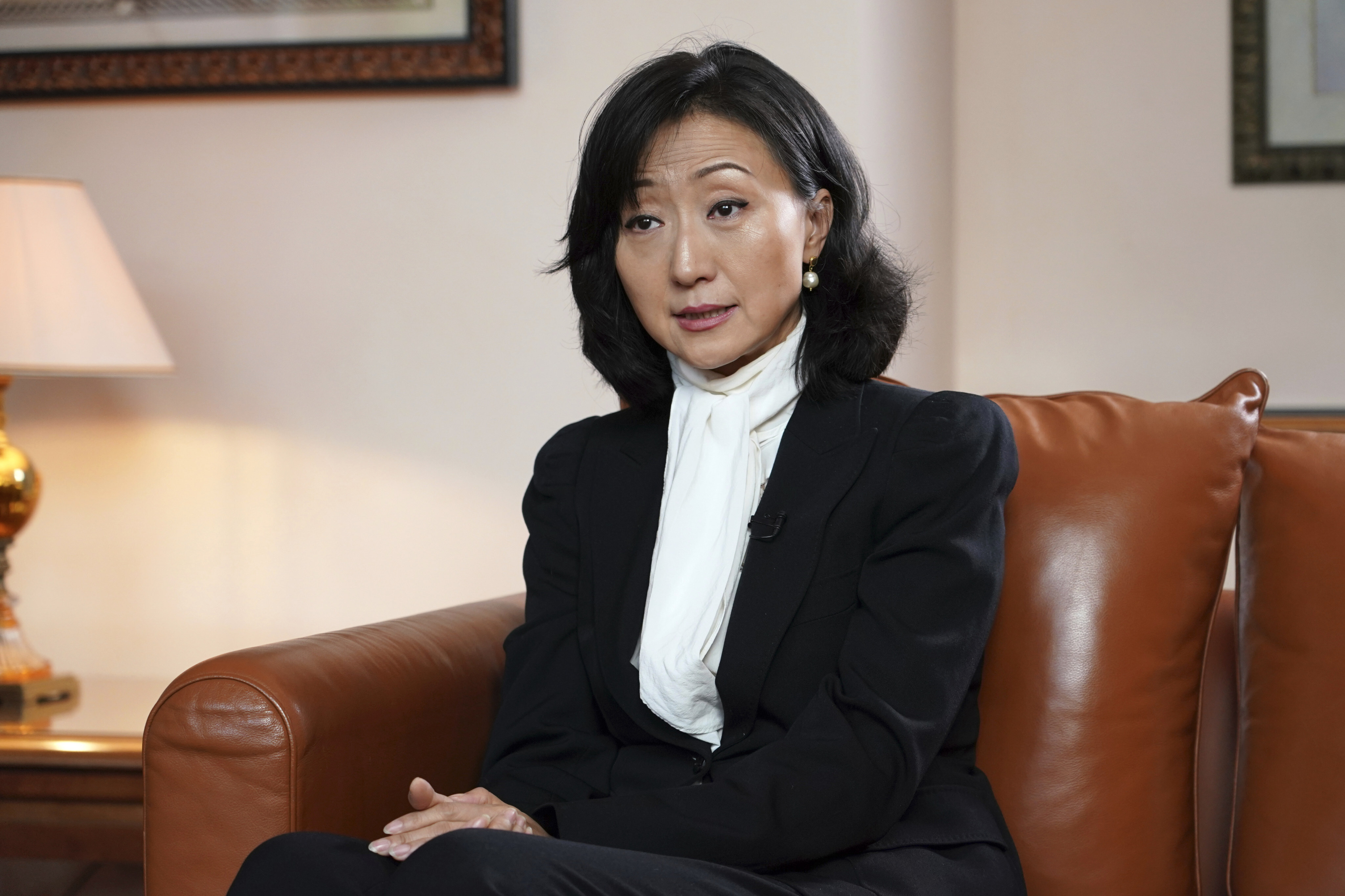 Grace Meng, wife of Meng Hongwei, pictured during her interview with the Associated Press in France on November 16. Photo: AP