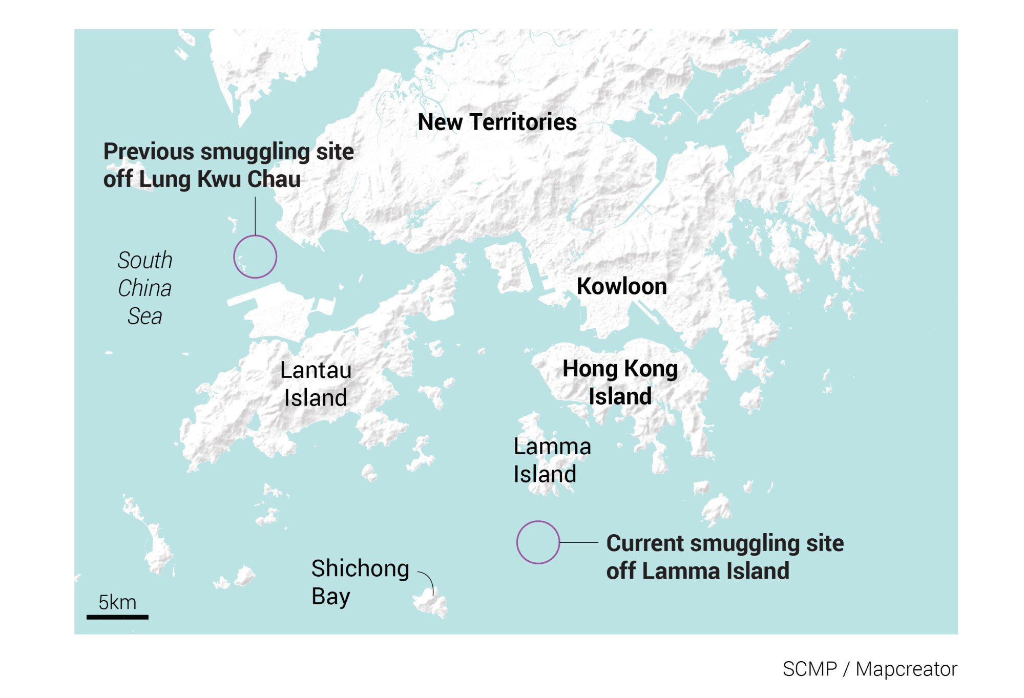 Sites around Hong Kong believed to be used for maritime smuggling. 