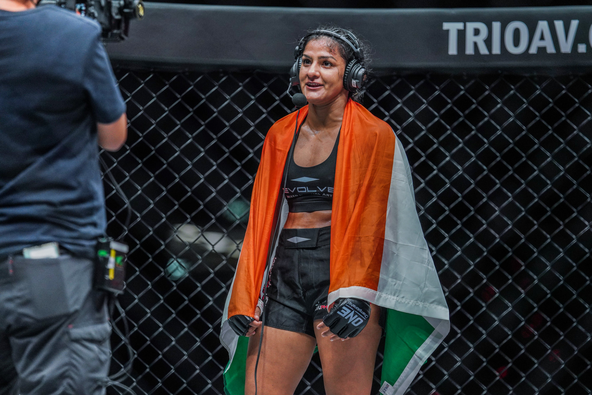 Ritu Phogat speaks to ONE commentator Mitch Chilson after beating Jenelyn Olsim at ONE NextGen.