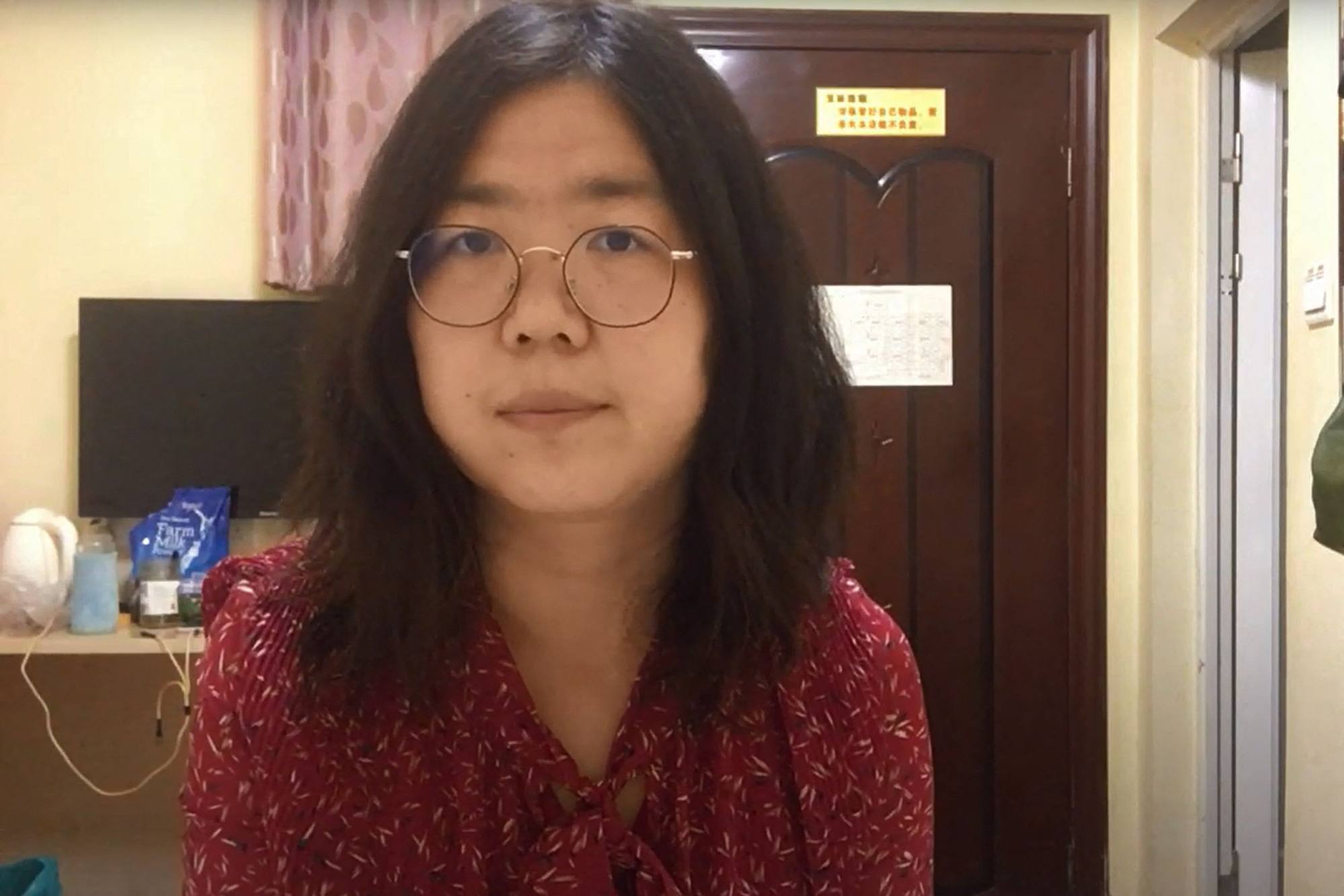 Citizen journalist Zhang Zhan in an undated video as she broadcasts via YouTube, at an unconfirmed location in China. Zhang was jailed for her coverage of China’s initial response to Covid-19 in Wuhan. Photo: YouTube via AFP