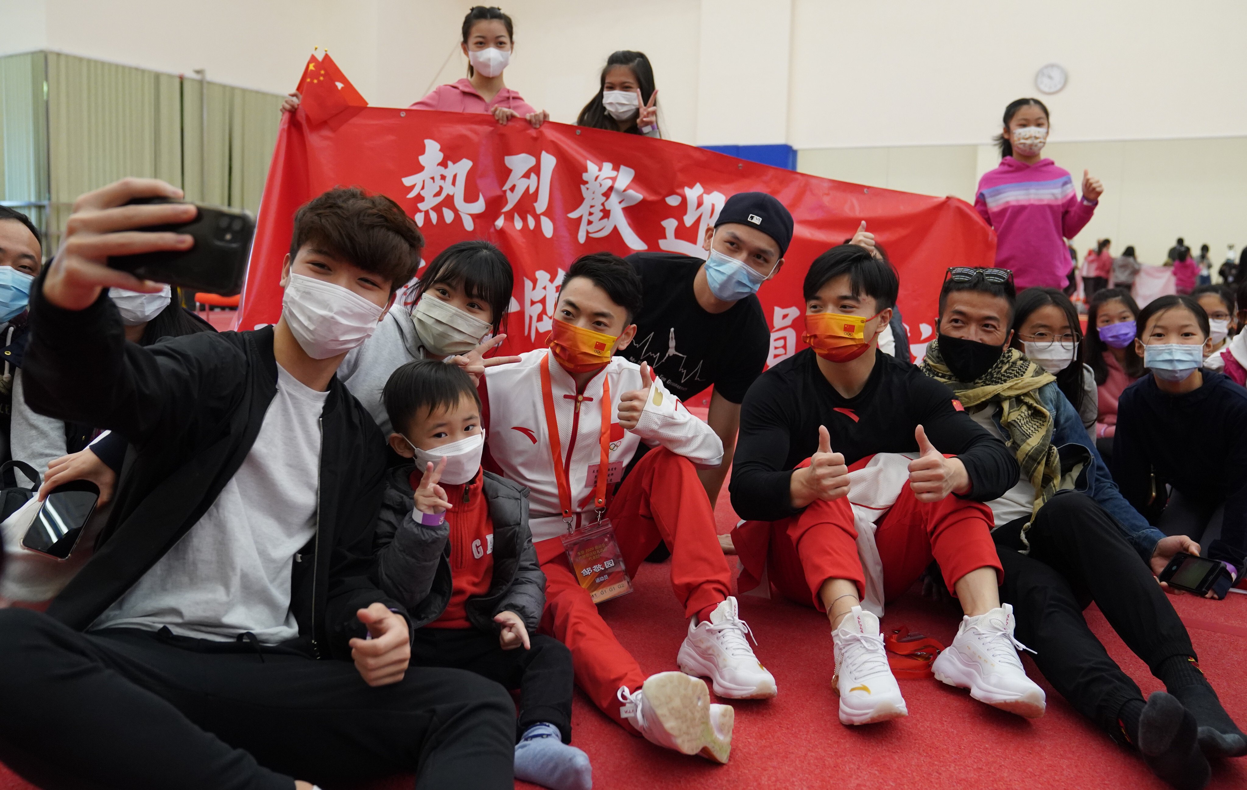 Gymnasts Zou Jingyuan and Liu Yang, pose for a picture at Yuen Long Sports Association. Photo: Sam Tsang