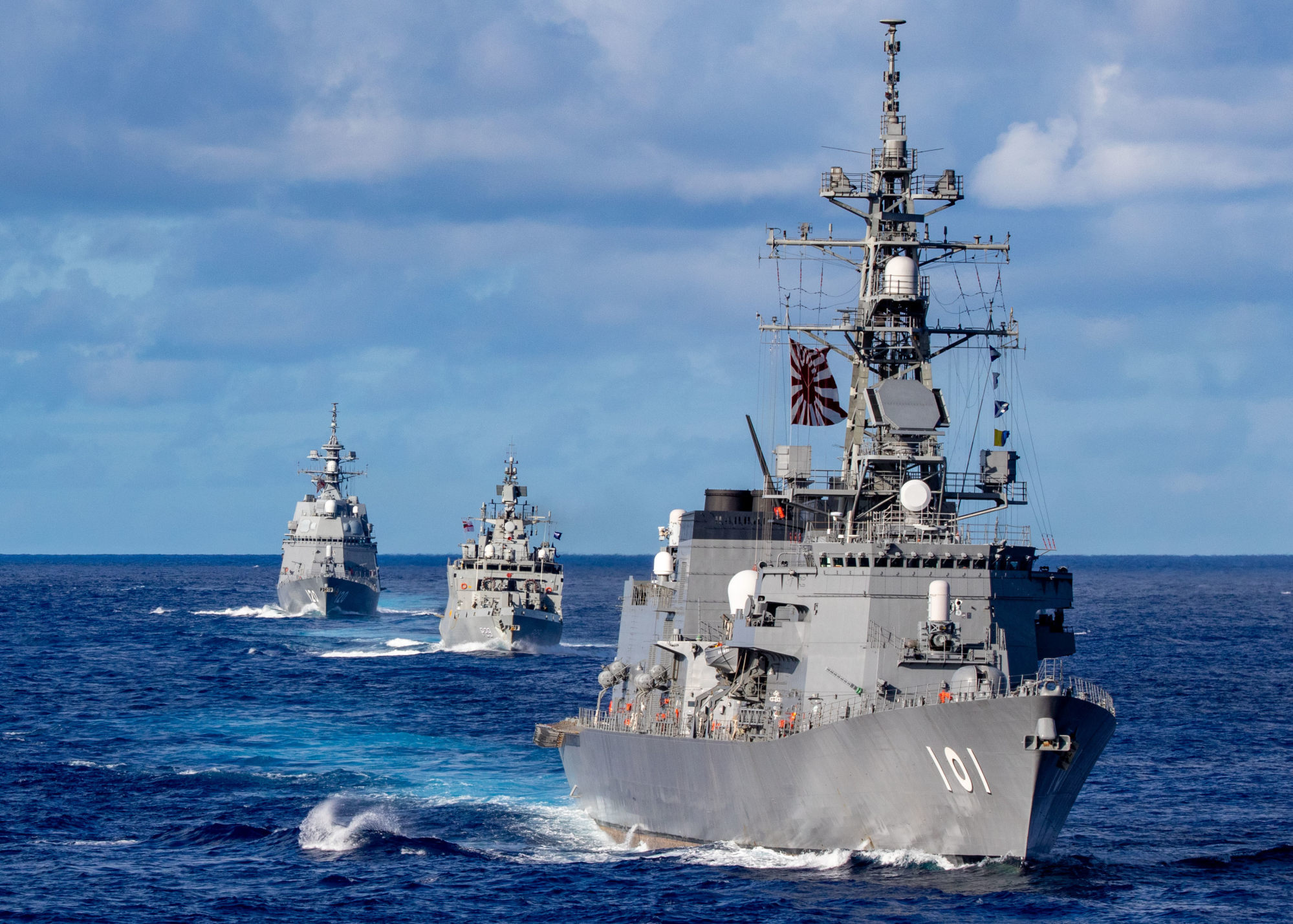 Japanese, Indian and Australian ships take part in a joint exercise. Photo: Handout