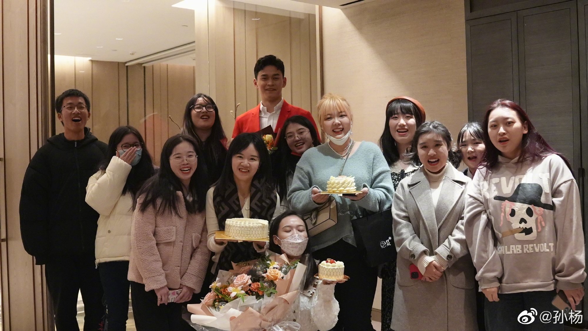 Sun Yang celebrates his 30th birthday with fans at a hotel in Hangzhou. Photo: Handout