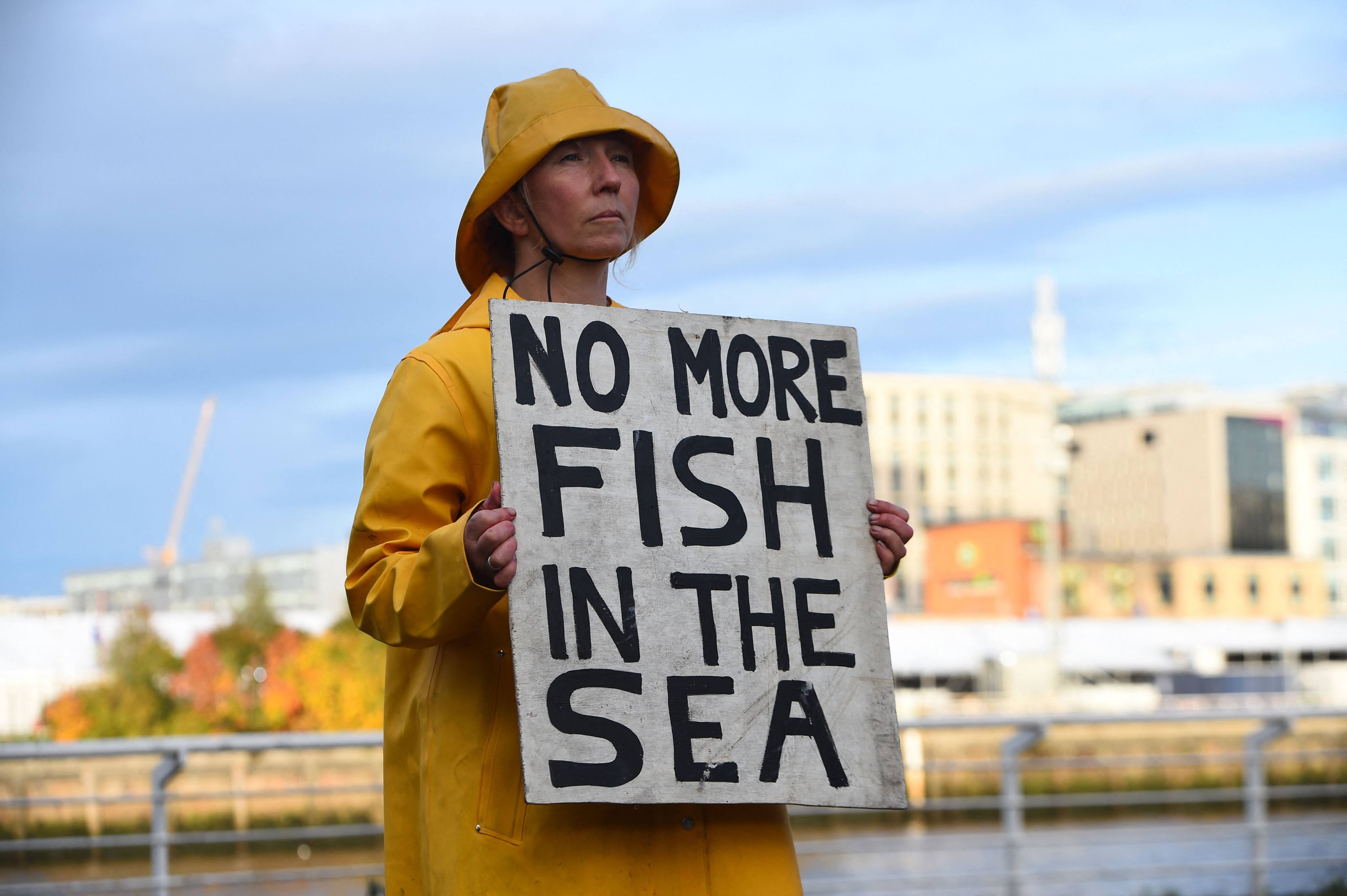 An activist in Glasgow holds up a placard during a protest against deep sea fishing. Photo: AFP 