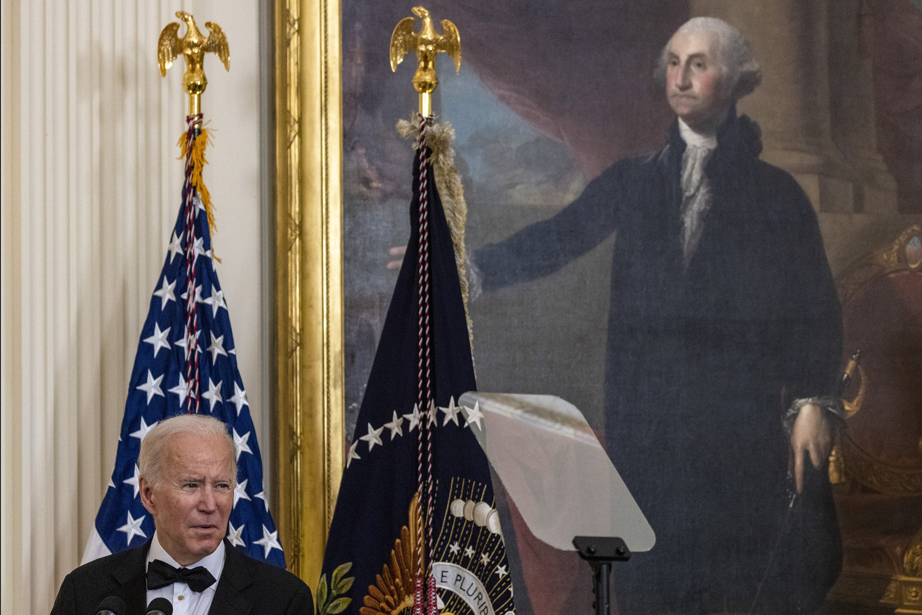 US President Joe Biden speaks to guests and Kennedy Centre Honorees in the East Room at the White House on December 5. There is a genuine debate to be had over the merits of democratic institutions, but Biden’s democratic summit is unlikely to provide it. Photo: Getty Images / TNS