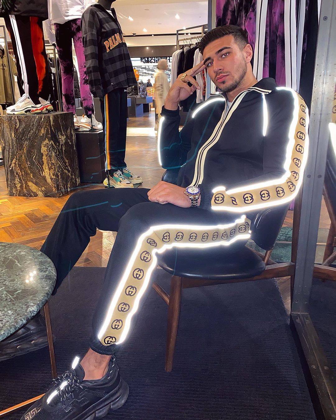 Tommy Fury in a Gucci tracksuit. Photo: @tommyfury/Instagram