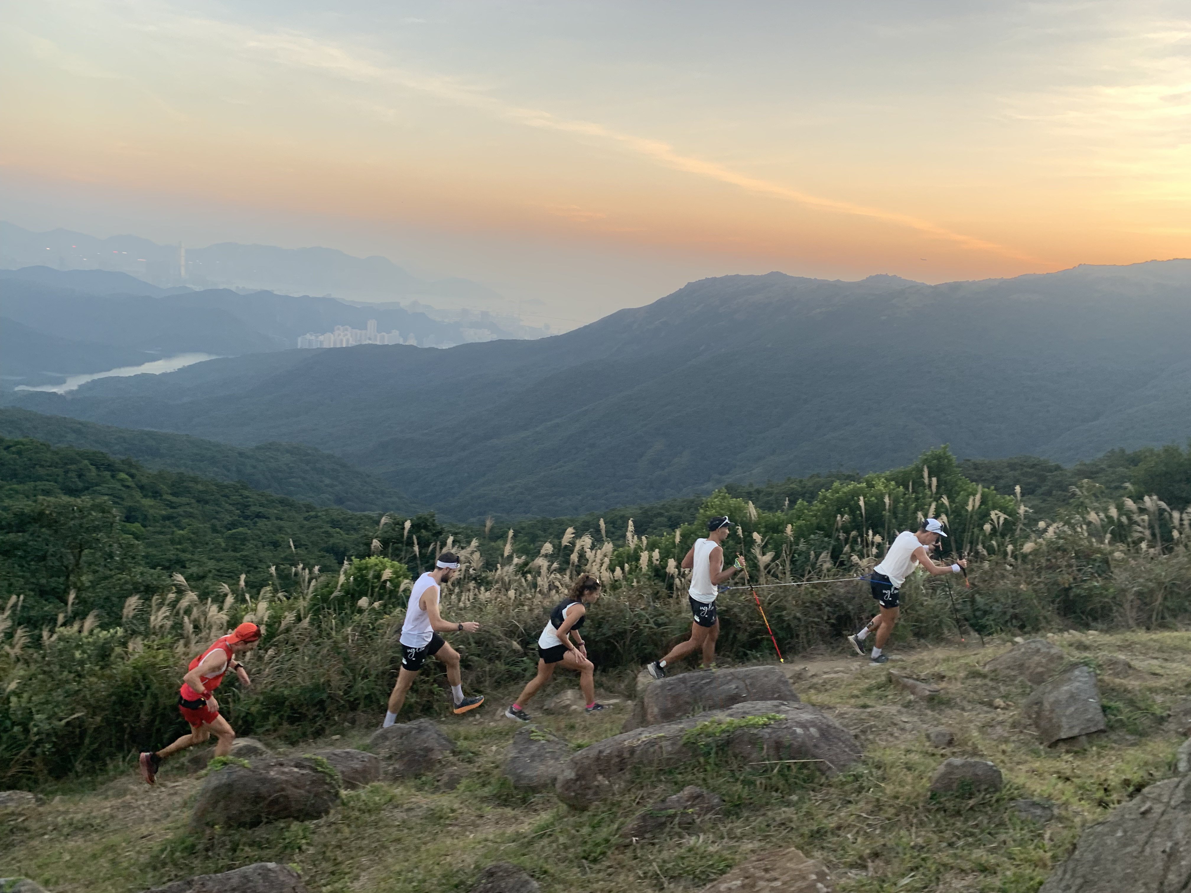 Frenchmen Paul Fournier, Mat Leng, Guillaume Perrot and Slovakian Veronika Vadovicova set the mixed team record at the Oxfam Trailwalker, in 13:28. Photo: Handout