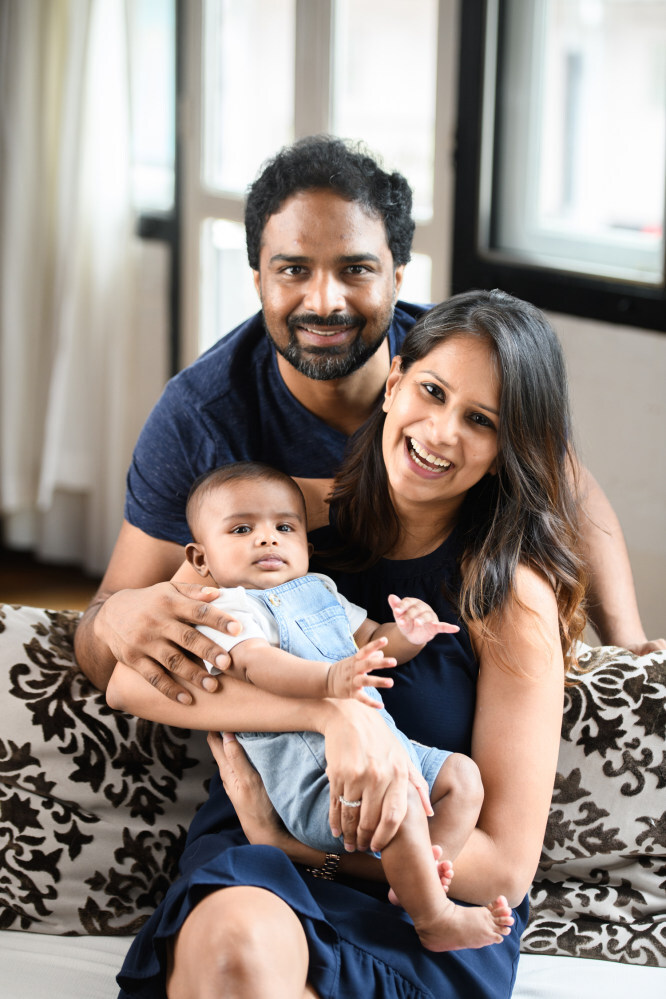 Ponde with her husband, Daksh, and three-month-old Samar. Photo: Snehal Ponde