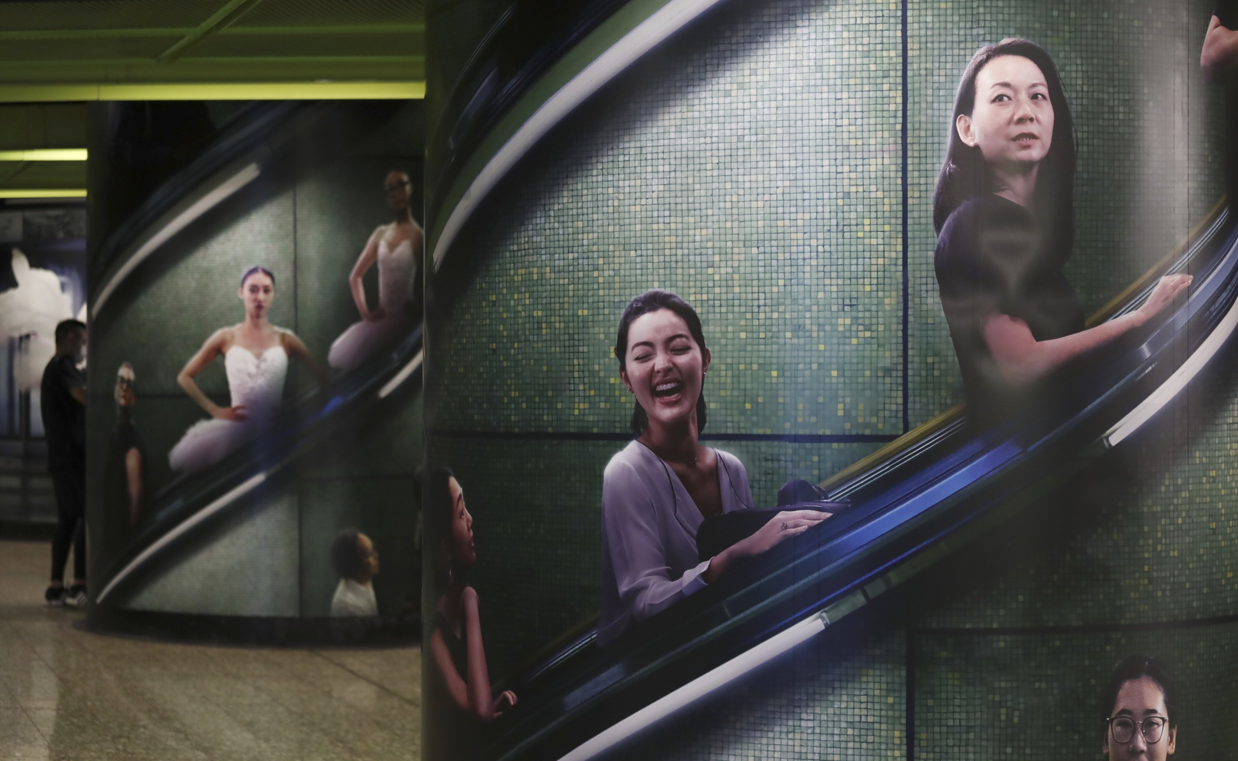 The Wan Chai MTR station, seen here on June 21, has been transformed into an art gallery of sorts as part of a collaboration with Hong Kong Ballet. Photo: Jonathan Wong