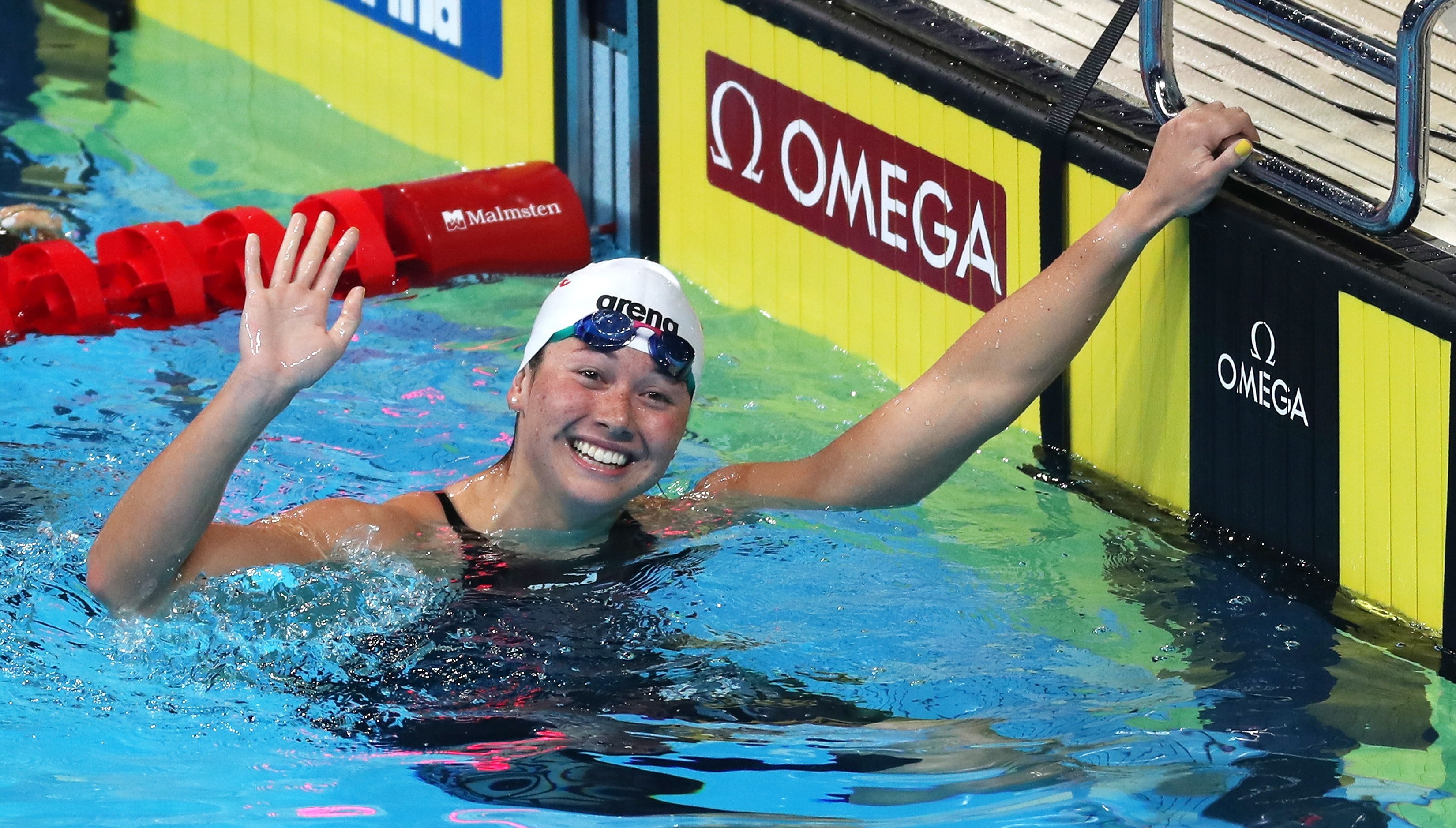 Siobhan Haughey celebrates after winning the women’s 200m freestyle final. Photo: EPA-EFE