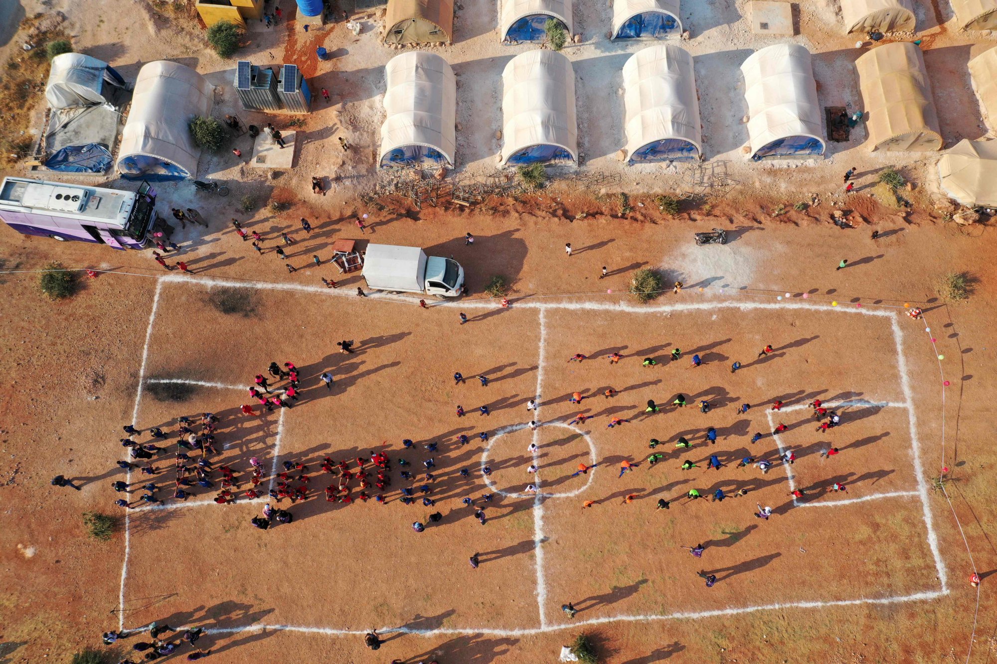 Young athletes at a camp for displaced Syrians in the town of Fuaa, in the northwestern Syrian last major rebel bastion of Idlib. Photo: AFP