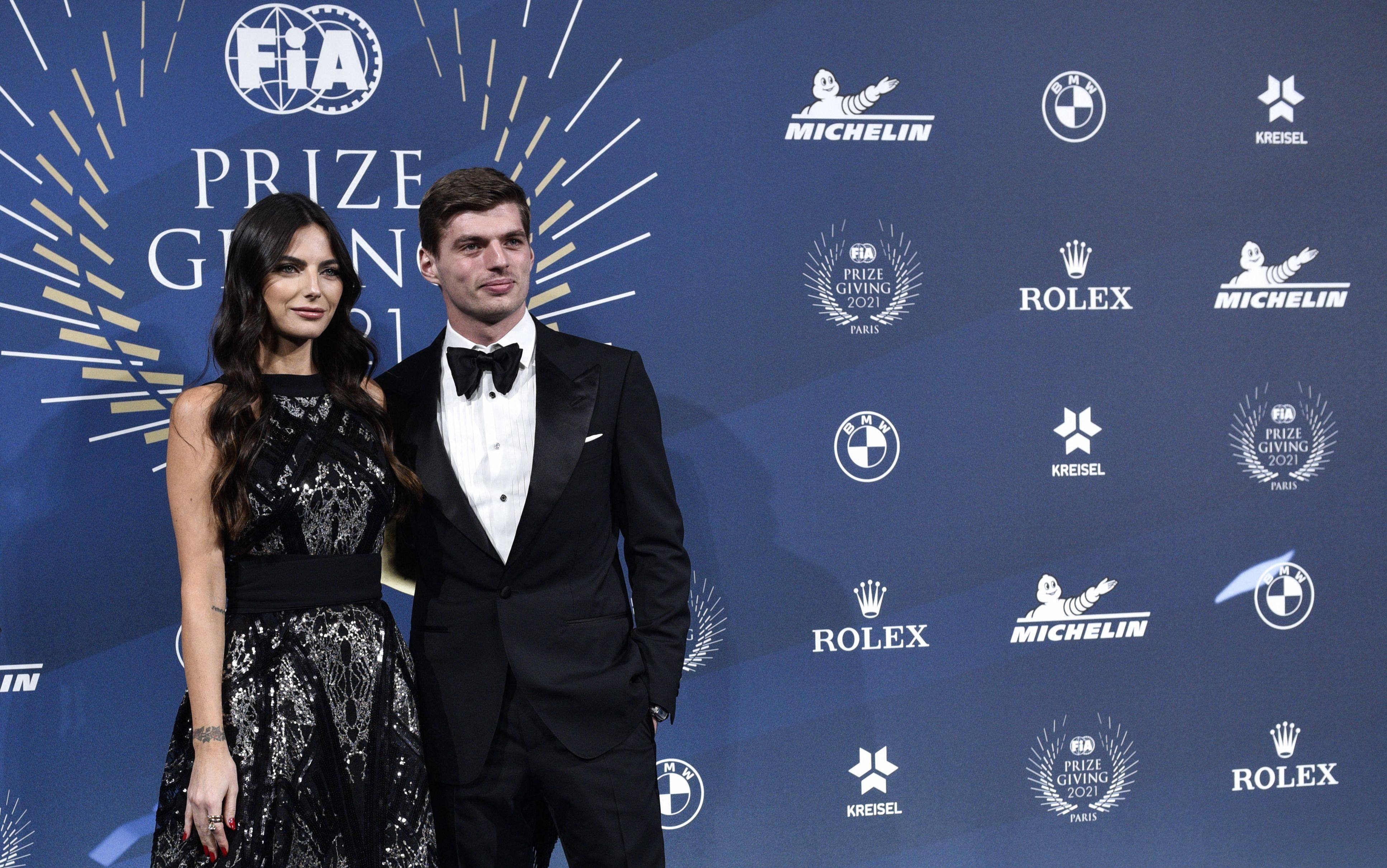 F1 world champion Max Verstappen (right) and his partner Kelly Piquet at the FIA Prize Giving 2021 gala in Paris. Photo: AFP