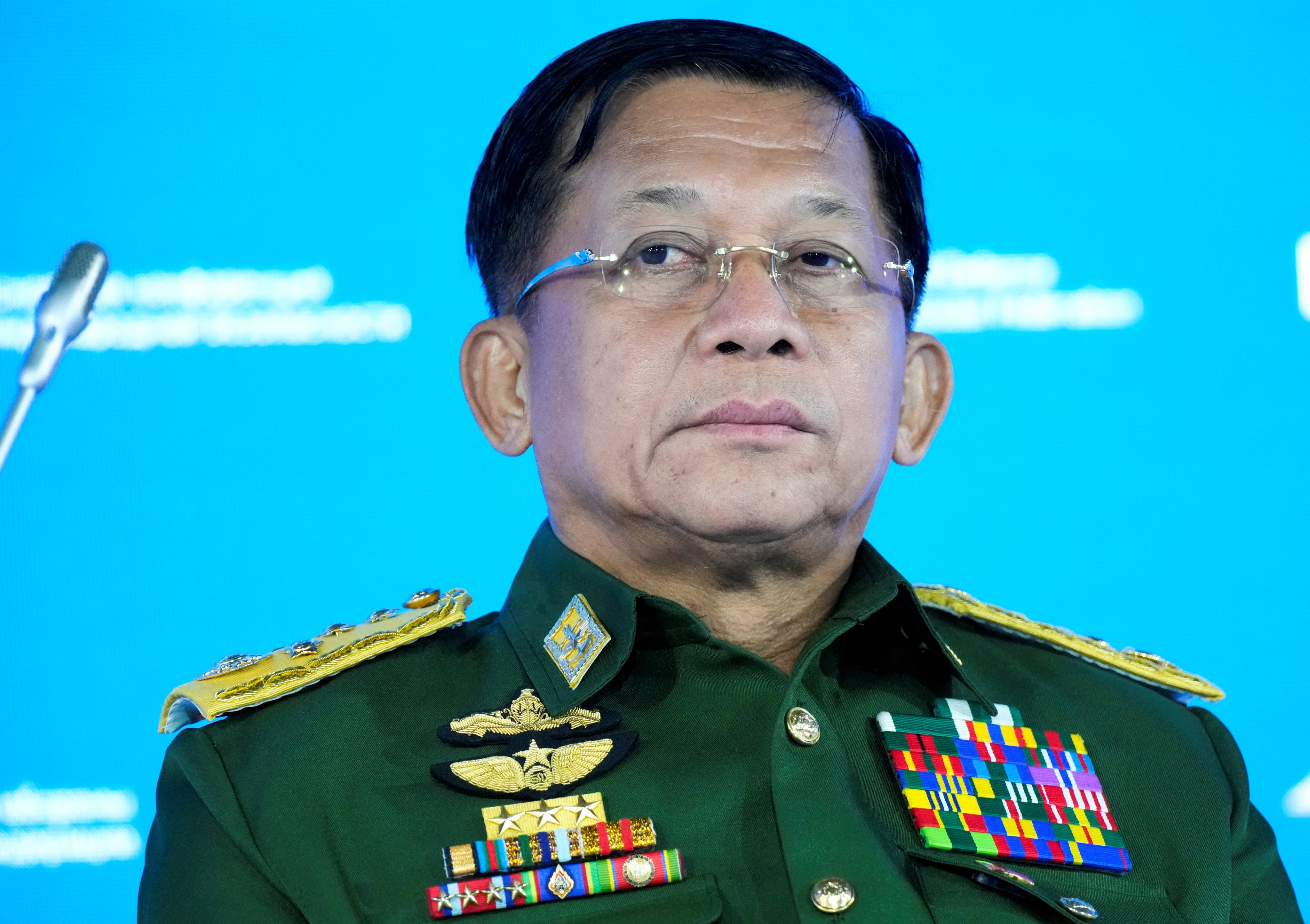 Myanmar junta chief Min Aung Hlaing pictured at a security conference in Moscow in June. Photo: Reuters