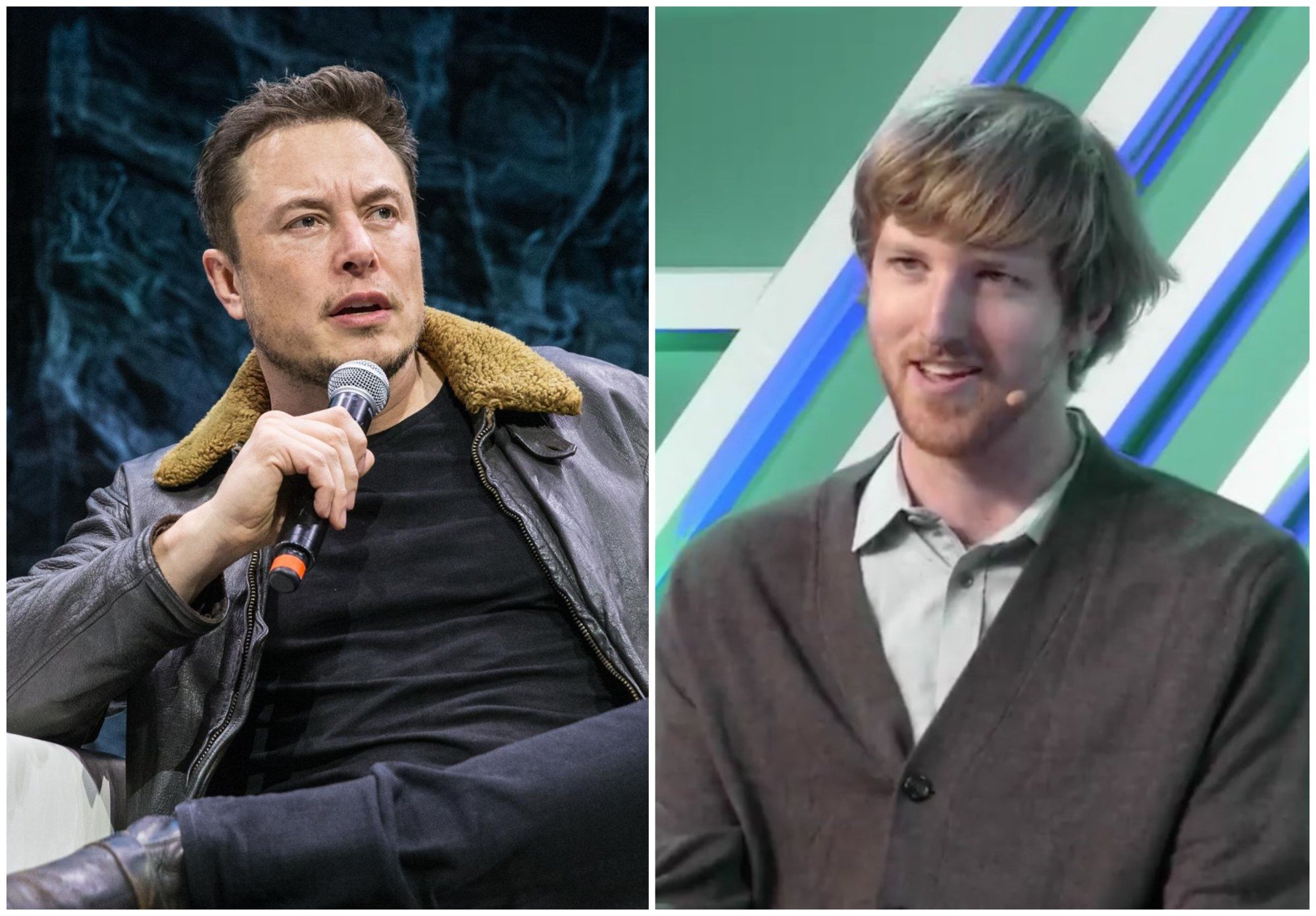 Từ trái qua, tỉ phú Elon Musk và anh Austin Russell. Ảnh: TNS, @ luminartech / Twitter