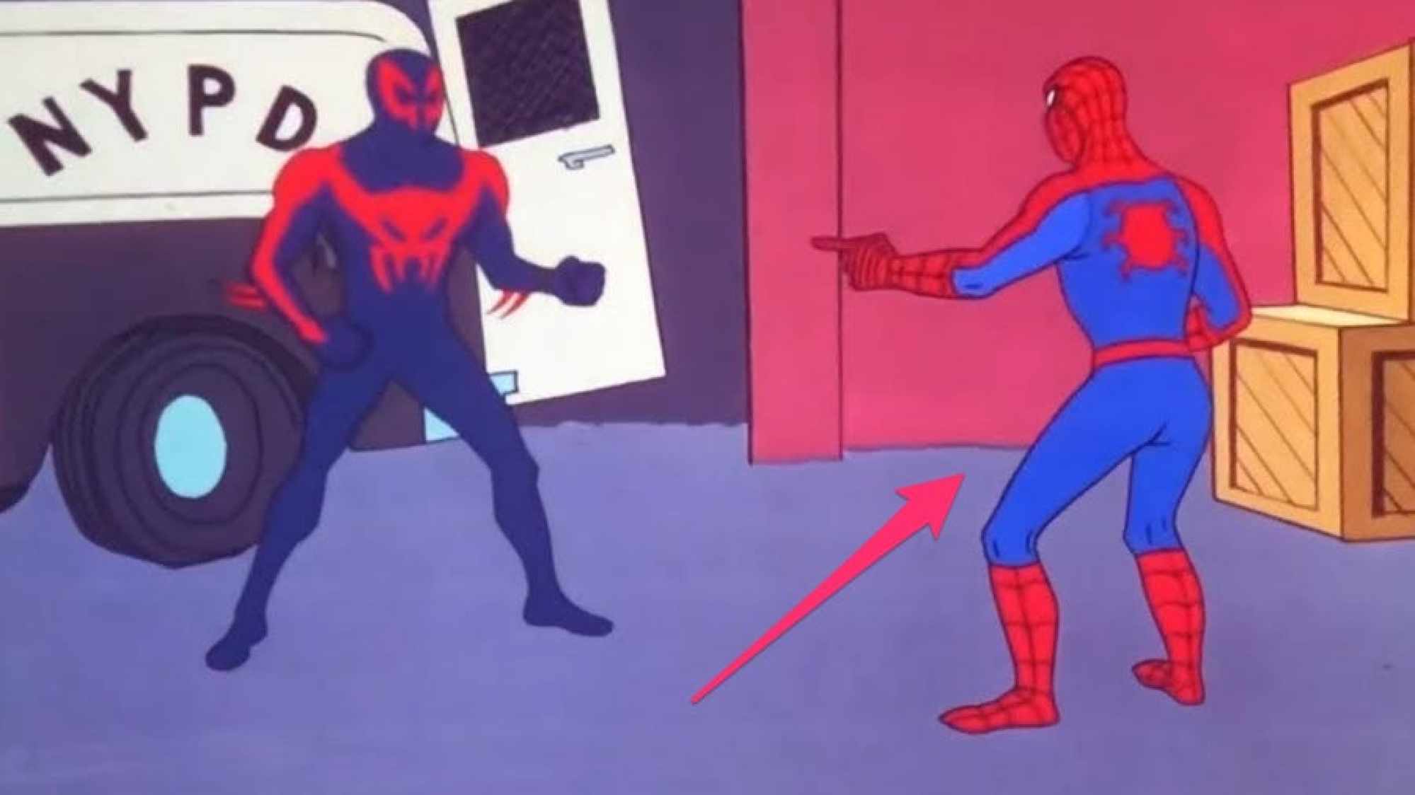 Включи друзья паука. Два Спайдермена. Спайдермен показывает на себя. Мем про Спайдермена. Мем паук показывает на паука.