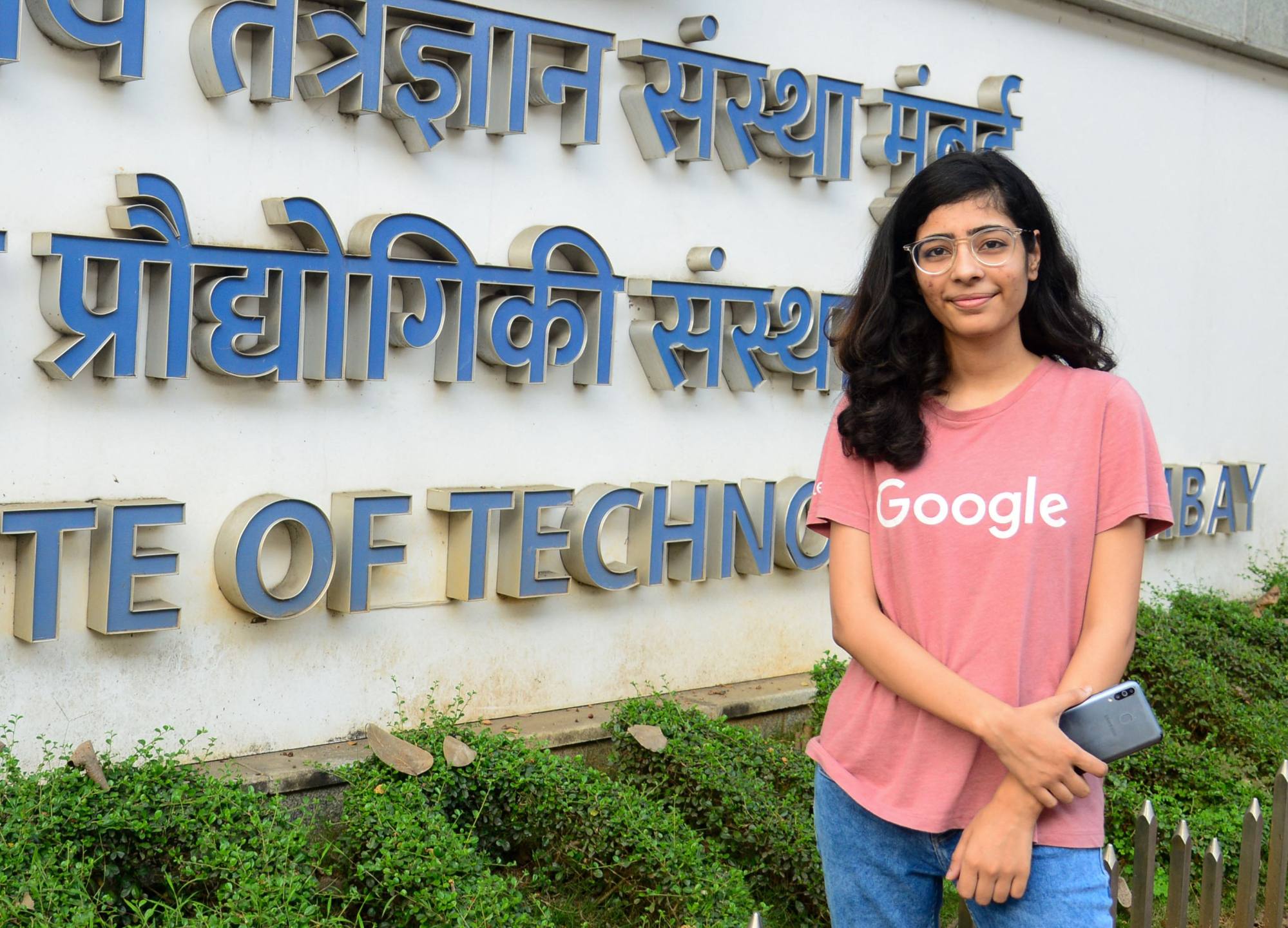 Shivani Nandgaonkar, a student of the Indian Institute of Technology (IIT) Bombay, poses outside the campus in Mumbai. Photo: AFP