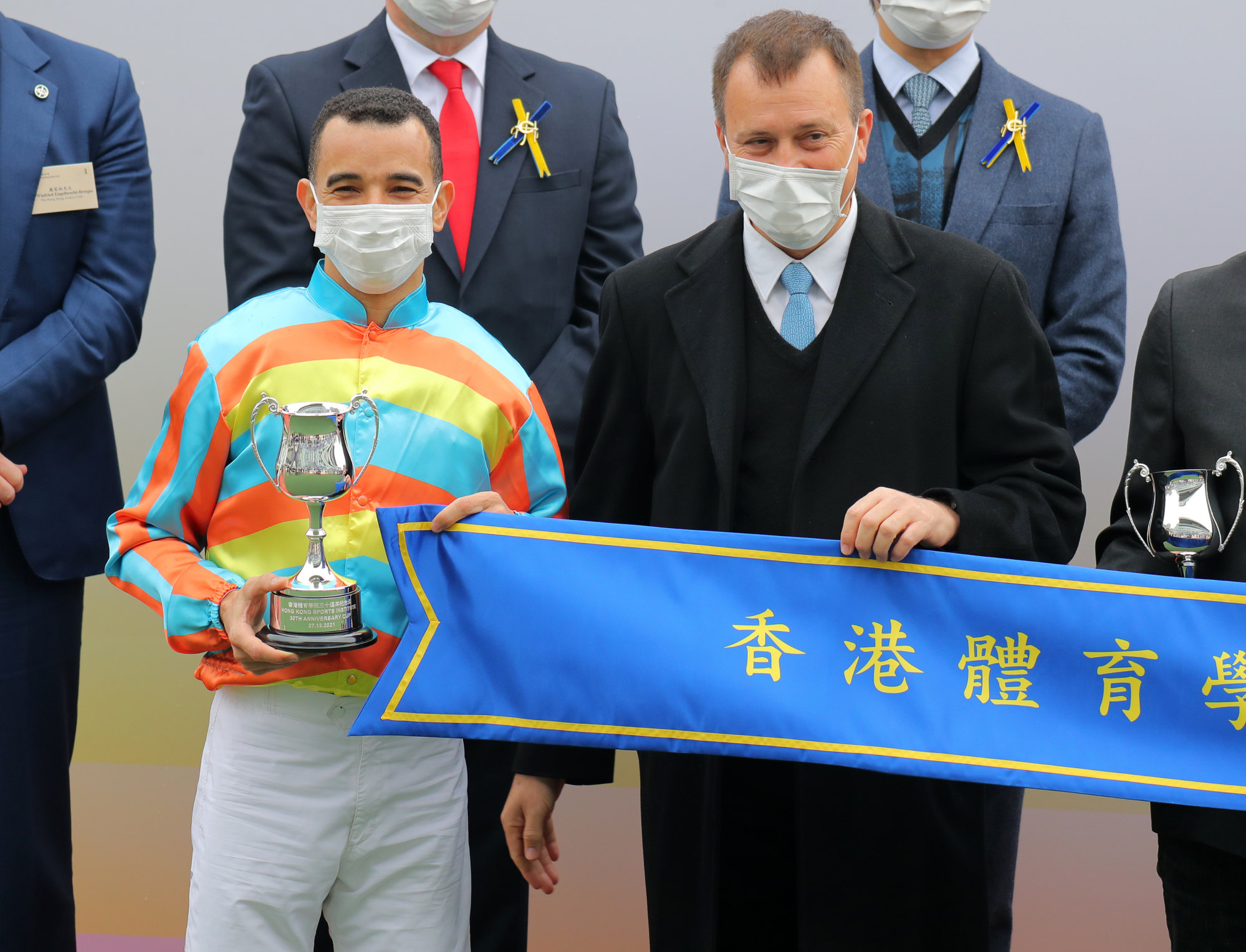 Joao Moreira and Caspar Fownes enjoy the presentation after Senor Toba’s win.