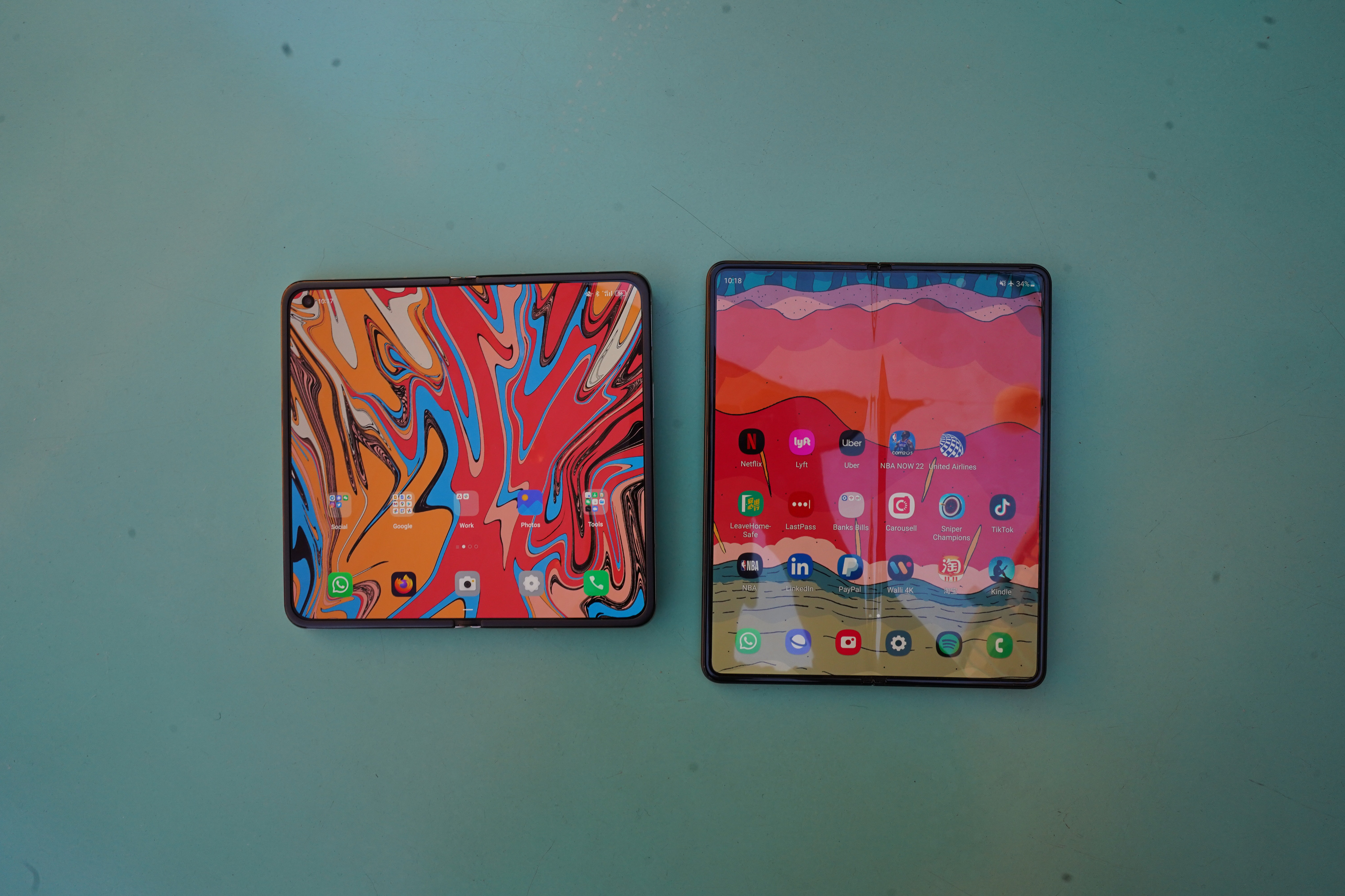 The Oppo Find N (left) and the Samsung Galaxy Z Fold 3. Photo: Ben Sin