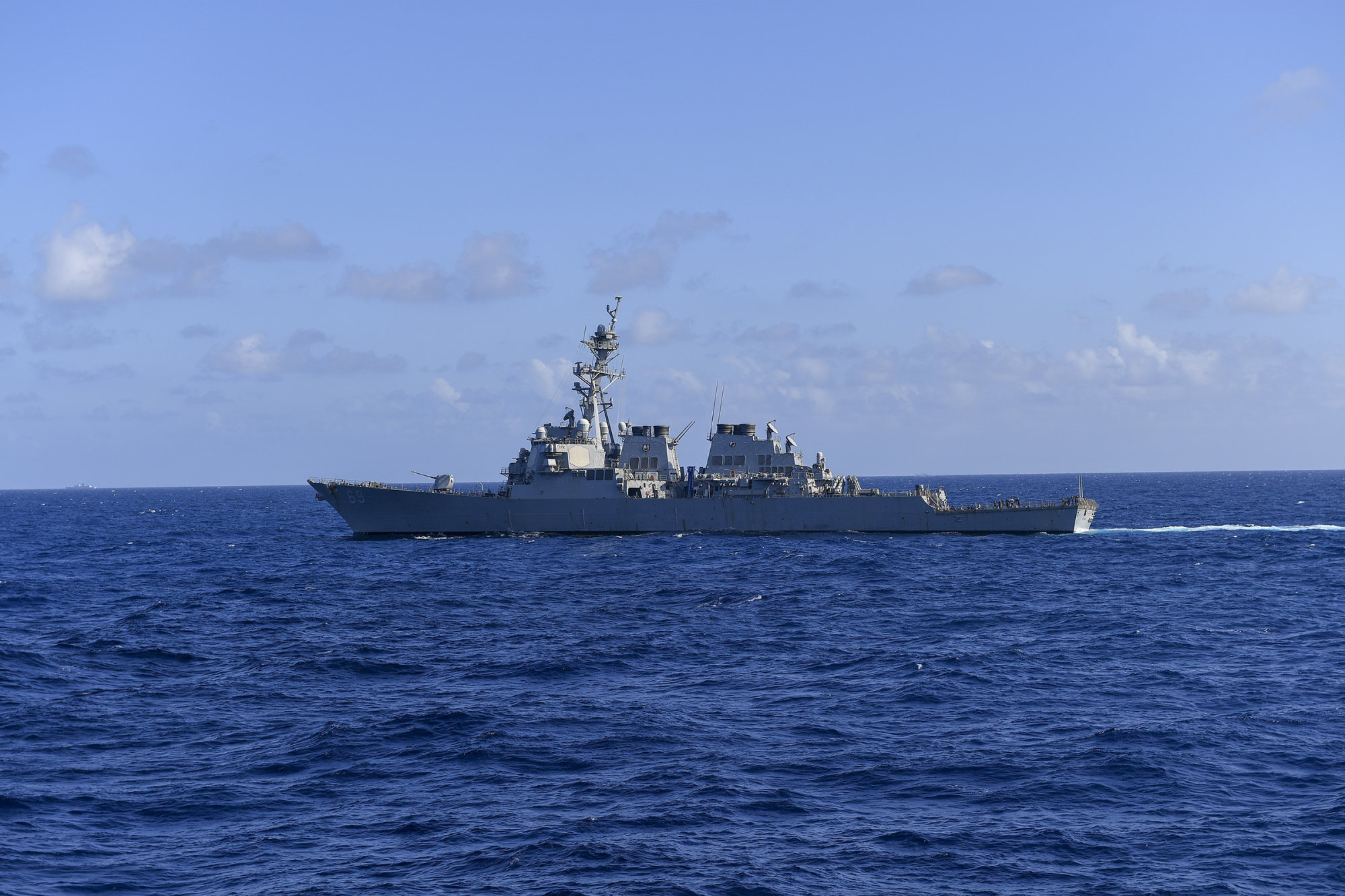 A US navy’s guided-missile destroyer transits through the South China Sea in November. Photo: US navy