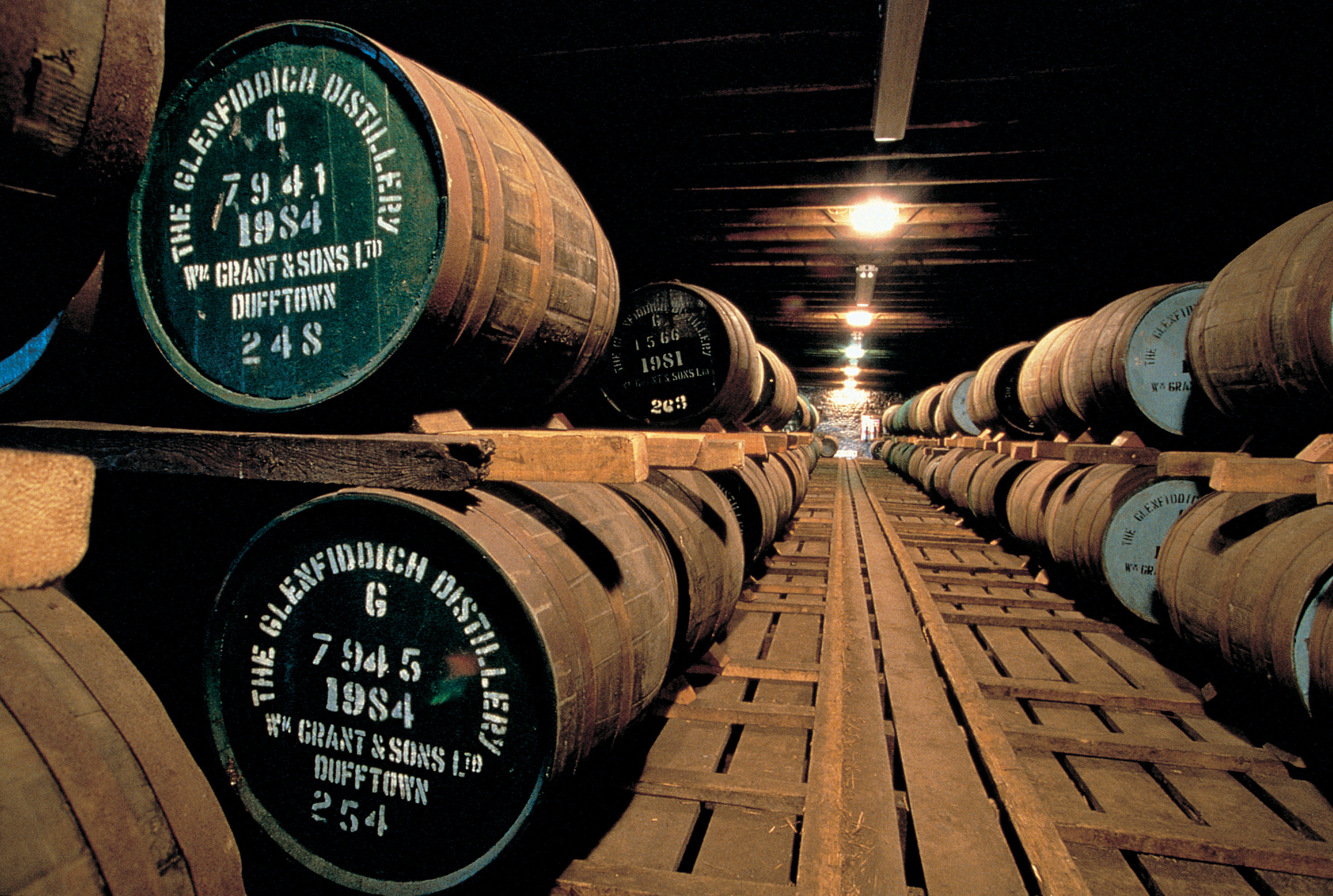 Glenfiddich whisky barrels in warehouse. Photo: Glenfiddich