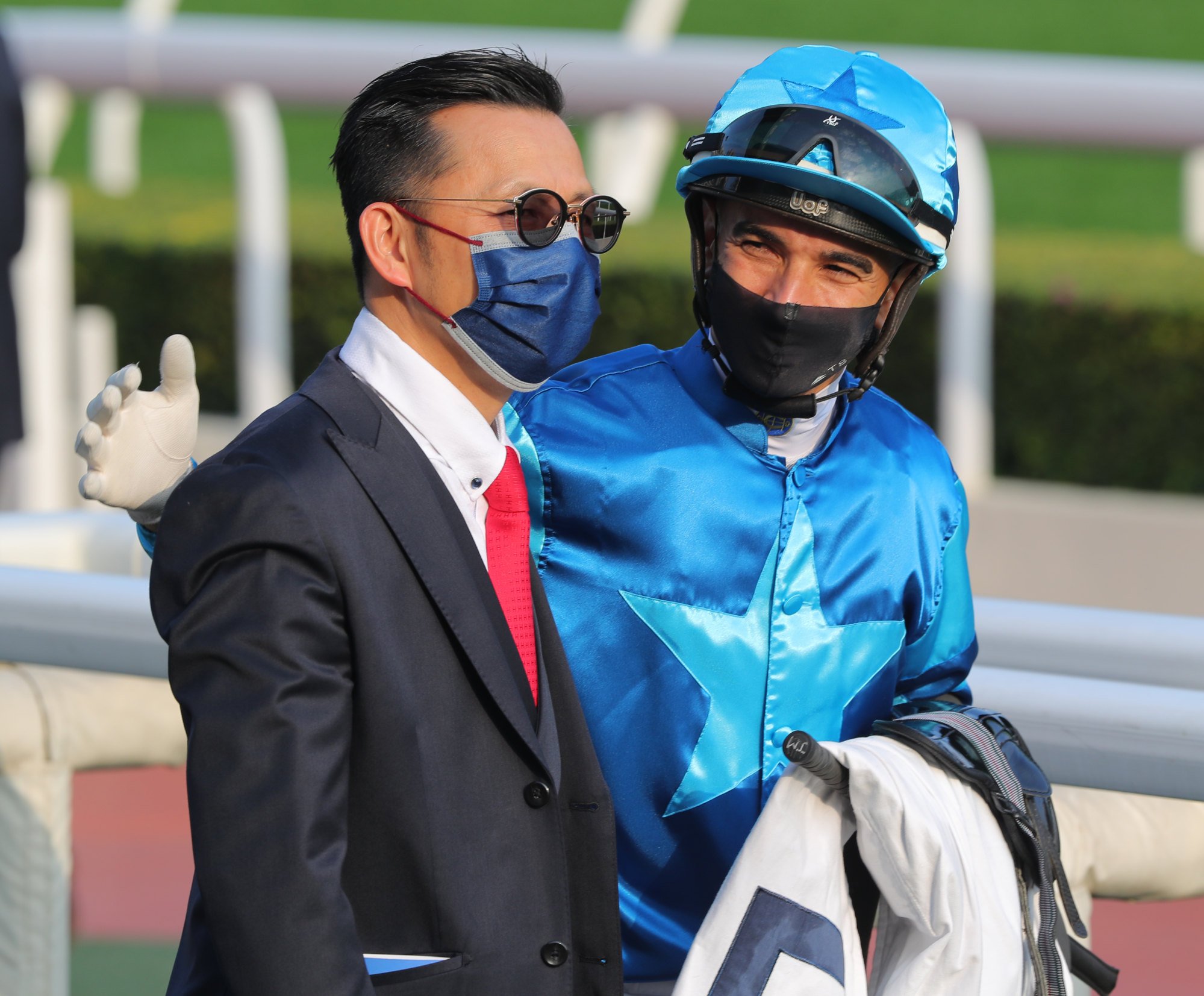 Trainer Frankie Lor and jockey Joao Moreira enjoy Master Eight’s win.