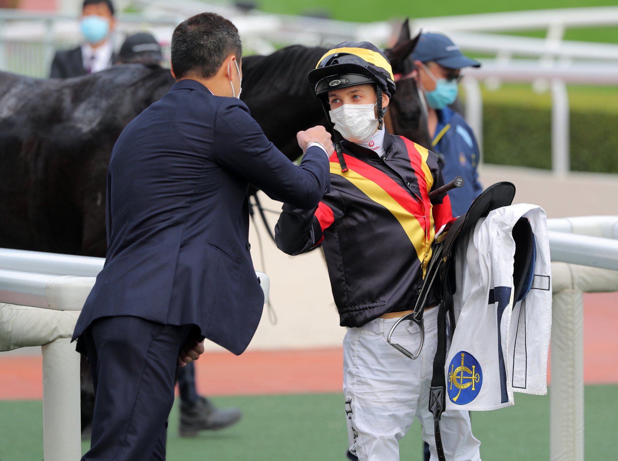 Harry Bentley celebrates a winner at Sha Tin on Saturday. 