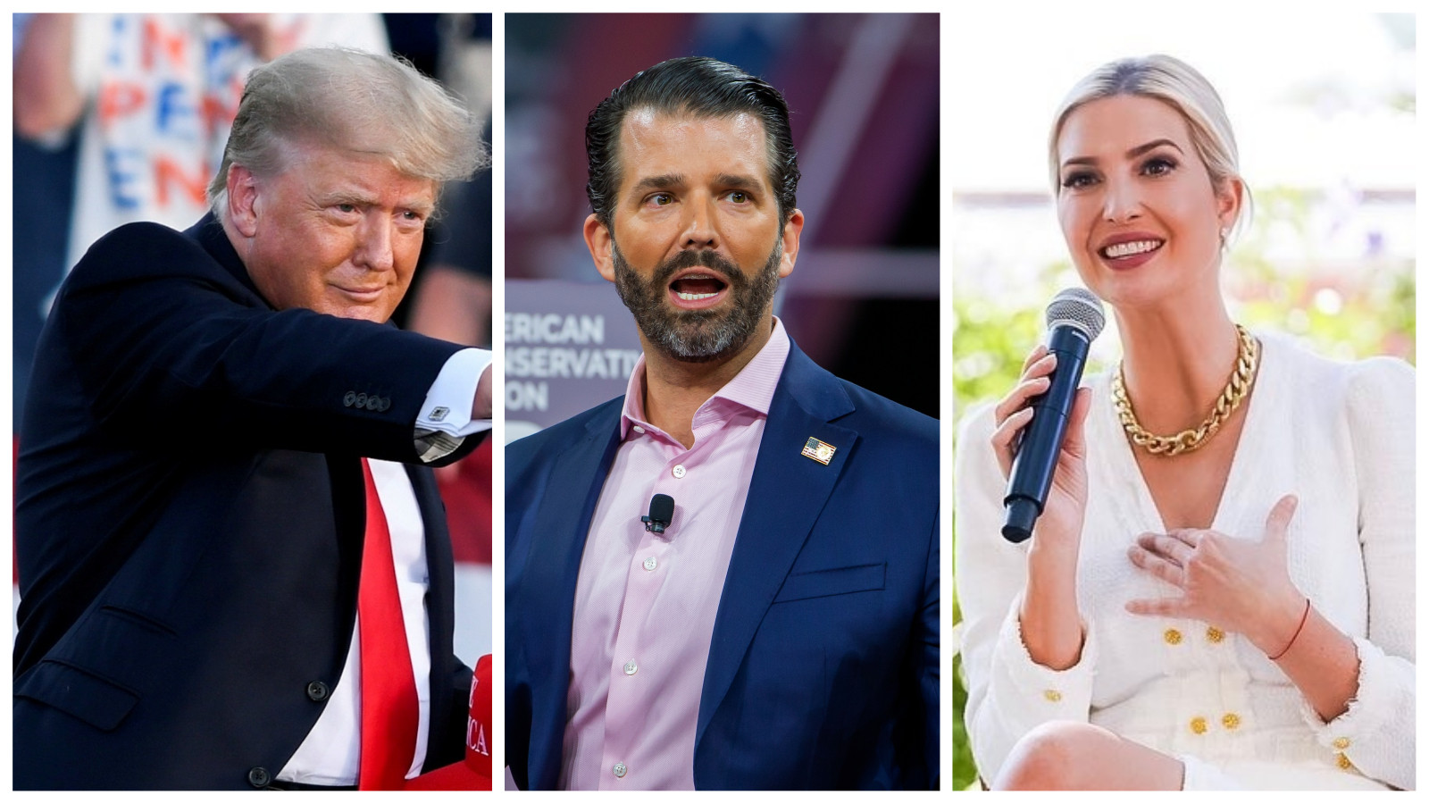 From left, Donald Trump, Donald Trump Jnr and Ivanka Trump. Photos: EPA-EFE, Reuters, @ivankatrump / Instagram