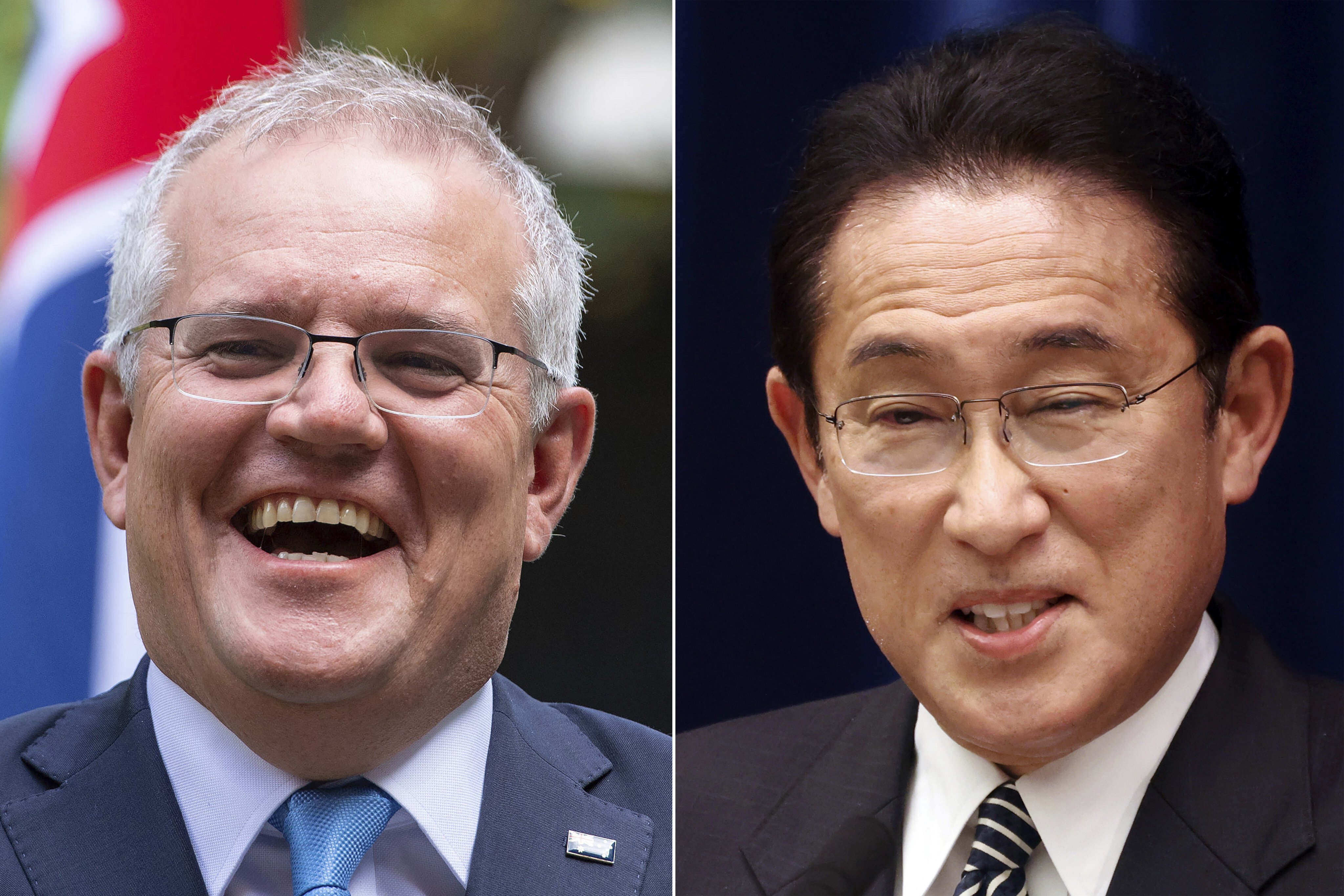 Australian Prime Minister Scott Morrison and his Japanese counterpart Fumio Kishida will sign a defence treaty during a virtual summit on Thursday. Photo: AP