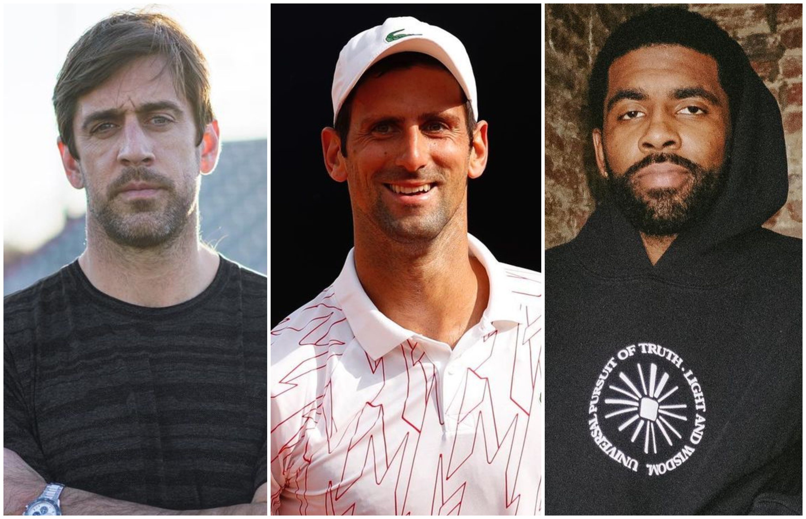 Aaron Rodgers, Novak Djokovic and Kyrie Irving are all famous athletes who opted not to take the Covid-19 vaccine. Photos: @aaronrodgers12, @djokernole, @kyrieirving/Instagram