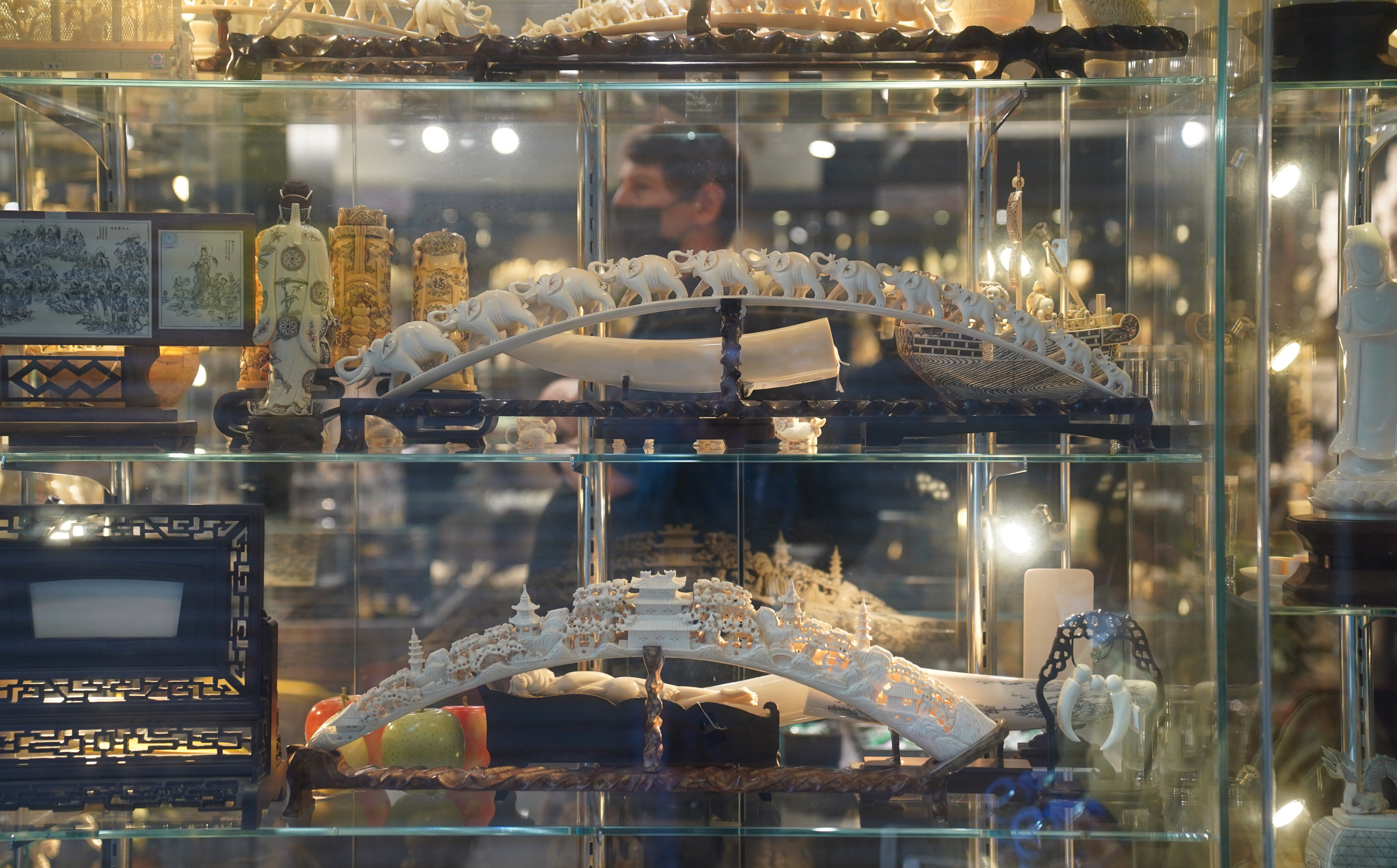 Ivory is displayed in a shop in Sheung Wan on January 2. For most people, it is impossible to distinguish antique ivory from illegal elephant ivory. Photo: Sam Tsang