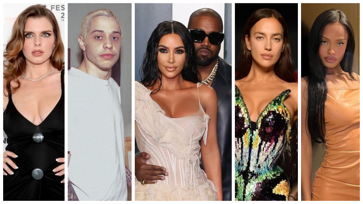 Since Kim Kardashian and Kanye West’s split, they’ve respectively been spotted with celebs Julia Fox, Pete Davidson, Irina Shayk and Vinetria. Photos: @juliafox, @petedaveidson, @kimkardashian,  @irinashayk, @vinetrria/Instagram,