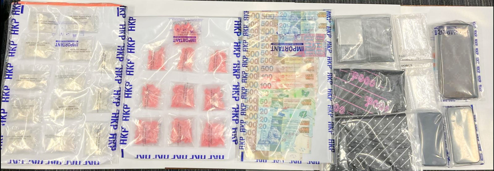 Items seized by police after they intercepted the car of a 24-year-old suspect. Photo: Handout