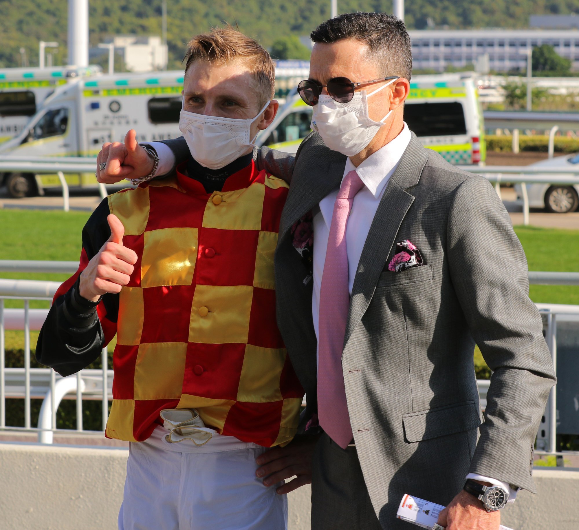 Lyle Hewitson and Douglas Whyte celebrate after a win with Valiant Elegance last month.