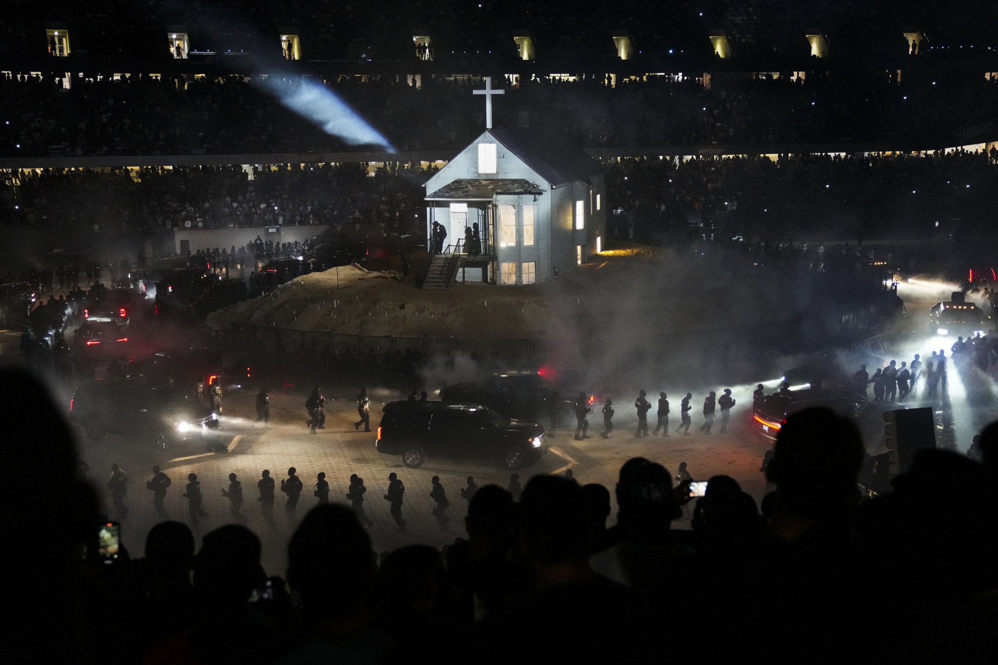Fans watch Kanye West at Soldier Field in Chicago in August. Photo: TNS