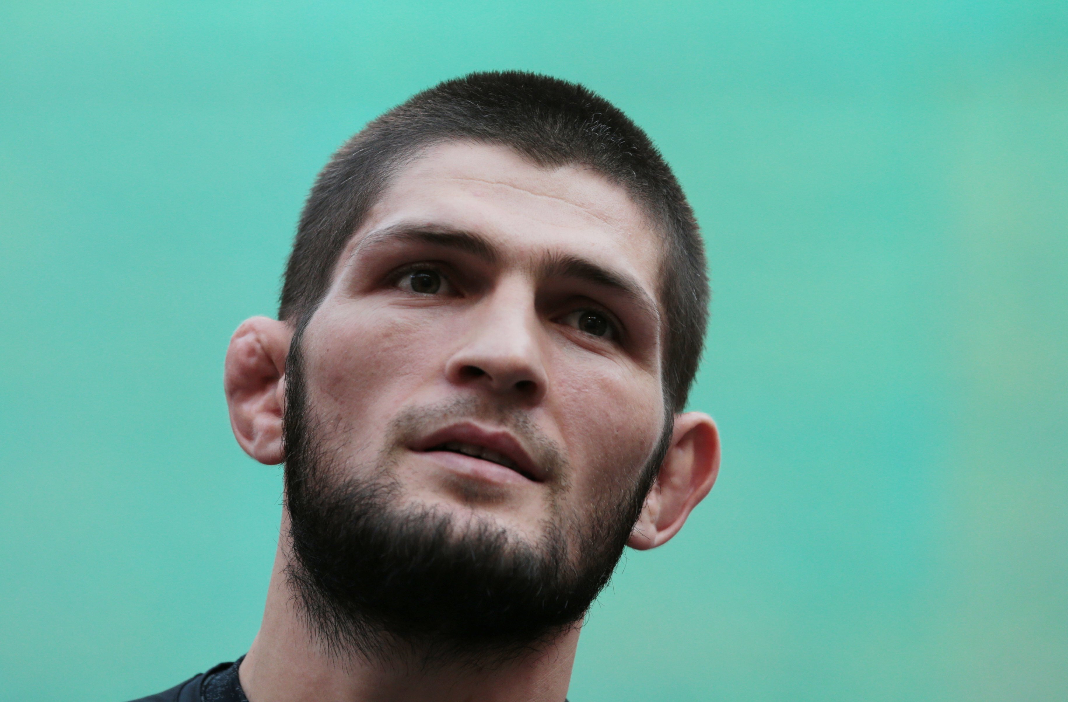 Khabib Nurmagomedov poses before his fight with Justin Gaethje. Photo: REUTERS/Christopher Pike