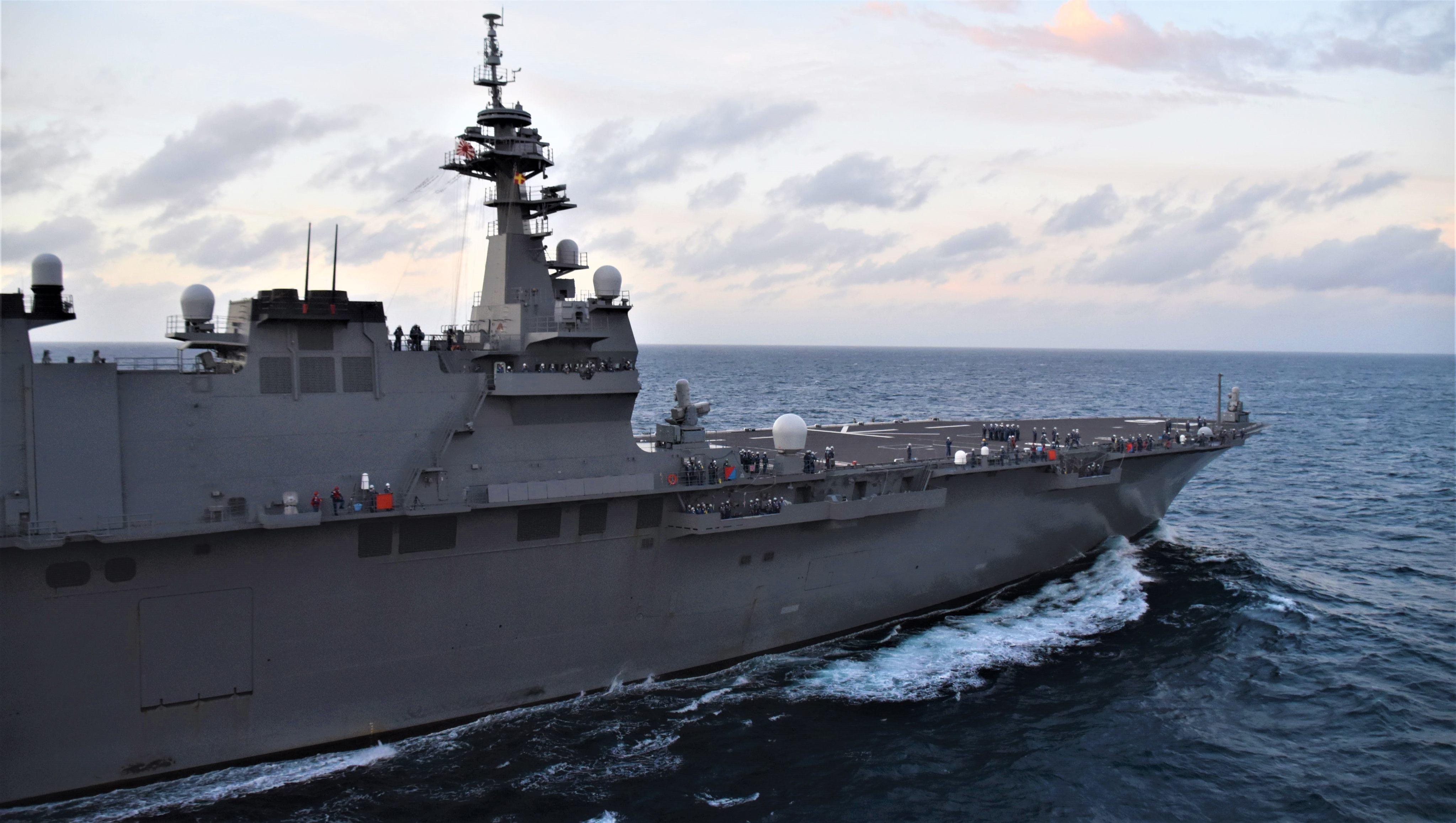 Japan’s Izumo-class aircraft carrier seen in the Indian Ocean on October 18, 2021. The multipurpose destroyer was developed as part of Japan’s ongoing military expansion. Photo: Capt. Daniel Glazier