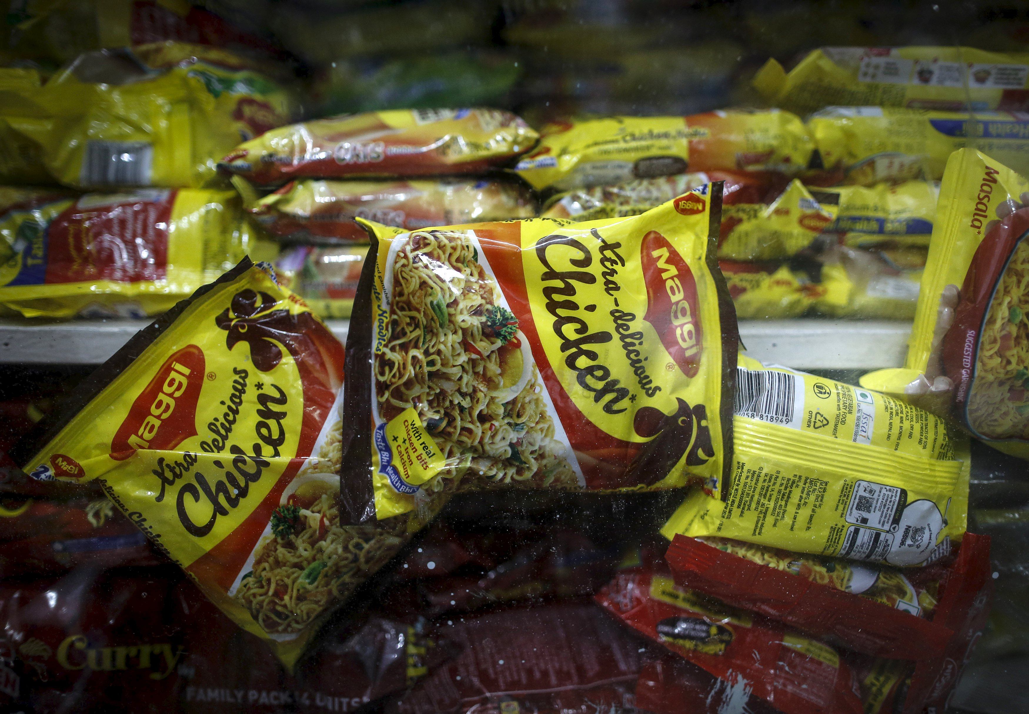 Packets of Nestle’s Maggi instant noodles are seen on display at a grocery store in Mumbai. Photo: Reuters