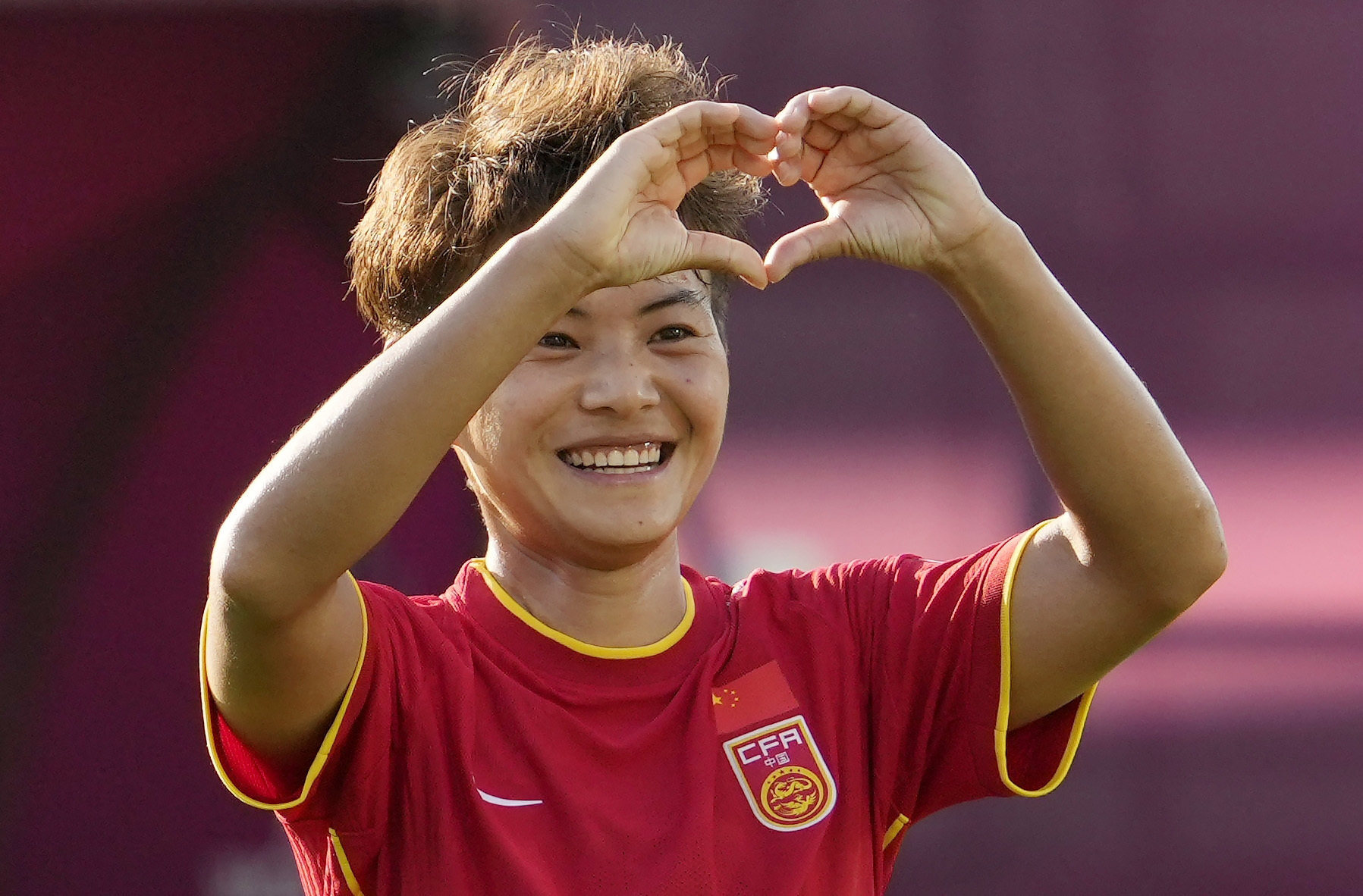 China’s Wang Shuang celebrates after scoring during their AFC Women’s Asian Cup 2022 match against Taiwan in Mumbai, India, on January 20, 2022. Photo: AP/Rajanish Kakade