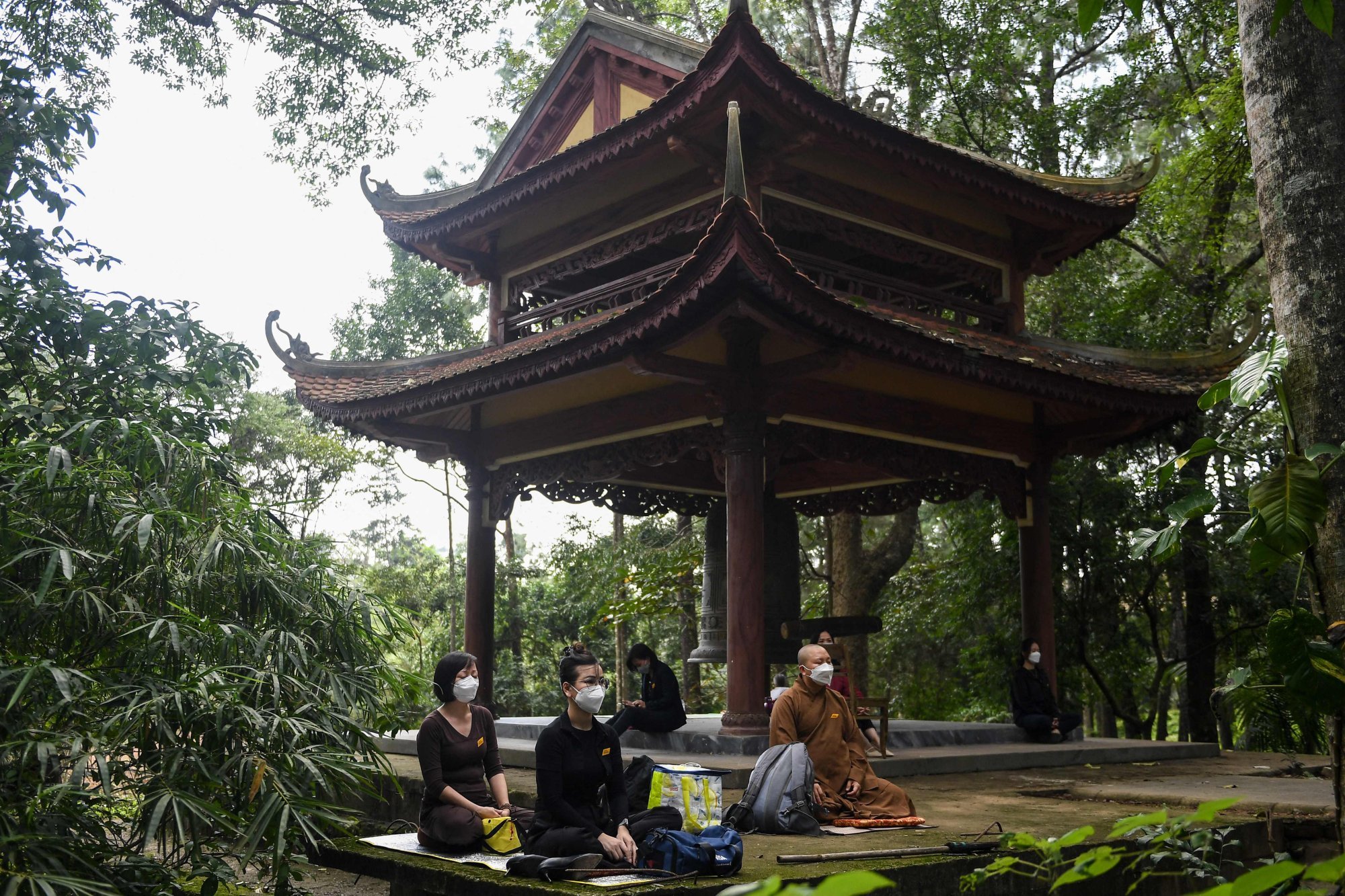 Image of Van Hanh zen buddhist monastery. Buddhist Monk over Vietnamese  altar