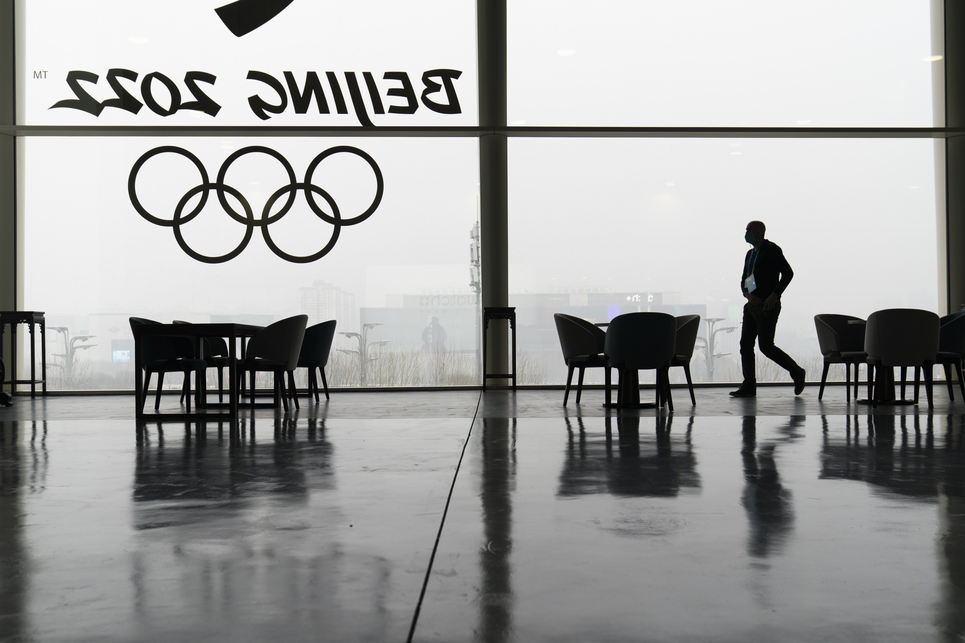 The view from the Winter Olympics media centre underlines the difficulty Beijing faces in improving air quality. Photo: AP