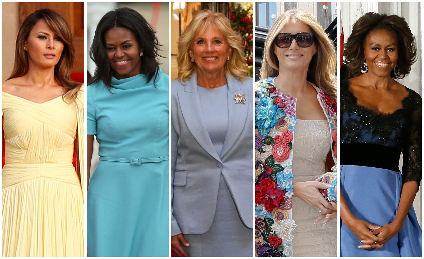 These outfits that US first ladies Melania Trump, Michelle Obama and Jill Biden wore are not only eye-catching, but also have a hefty price tag. Photos: Reuters, AFP, @parsnippo/Twitter, AP