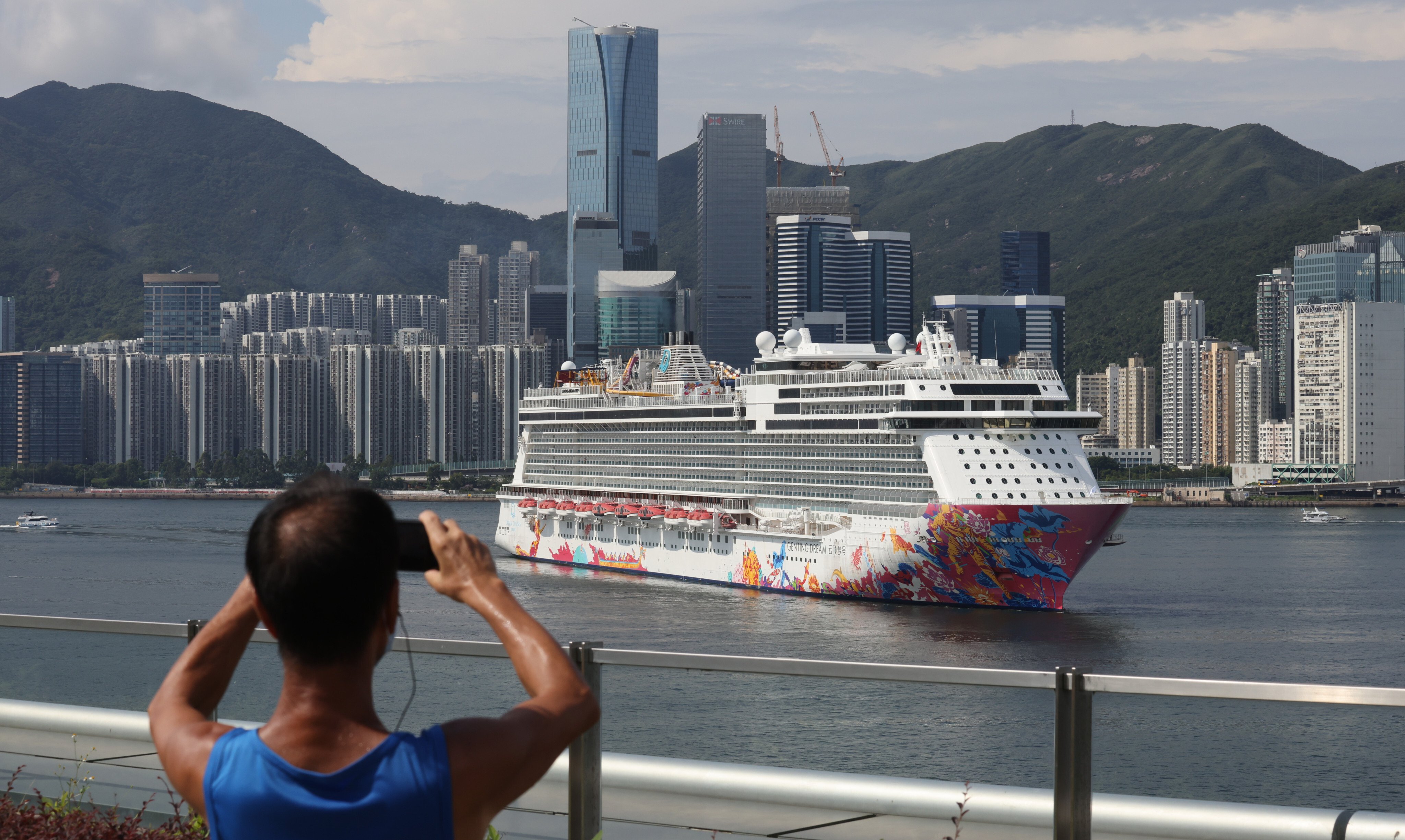 The Genting Dream, the flagship of the Genting Hong Kong cruise company, returns to the Kai Tak Cruise Terminal in Hong Kong on August 1, 2021. Photo: Nora Tam