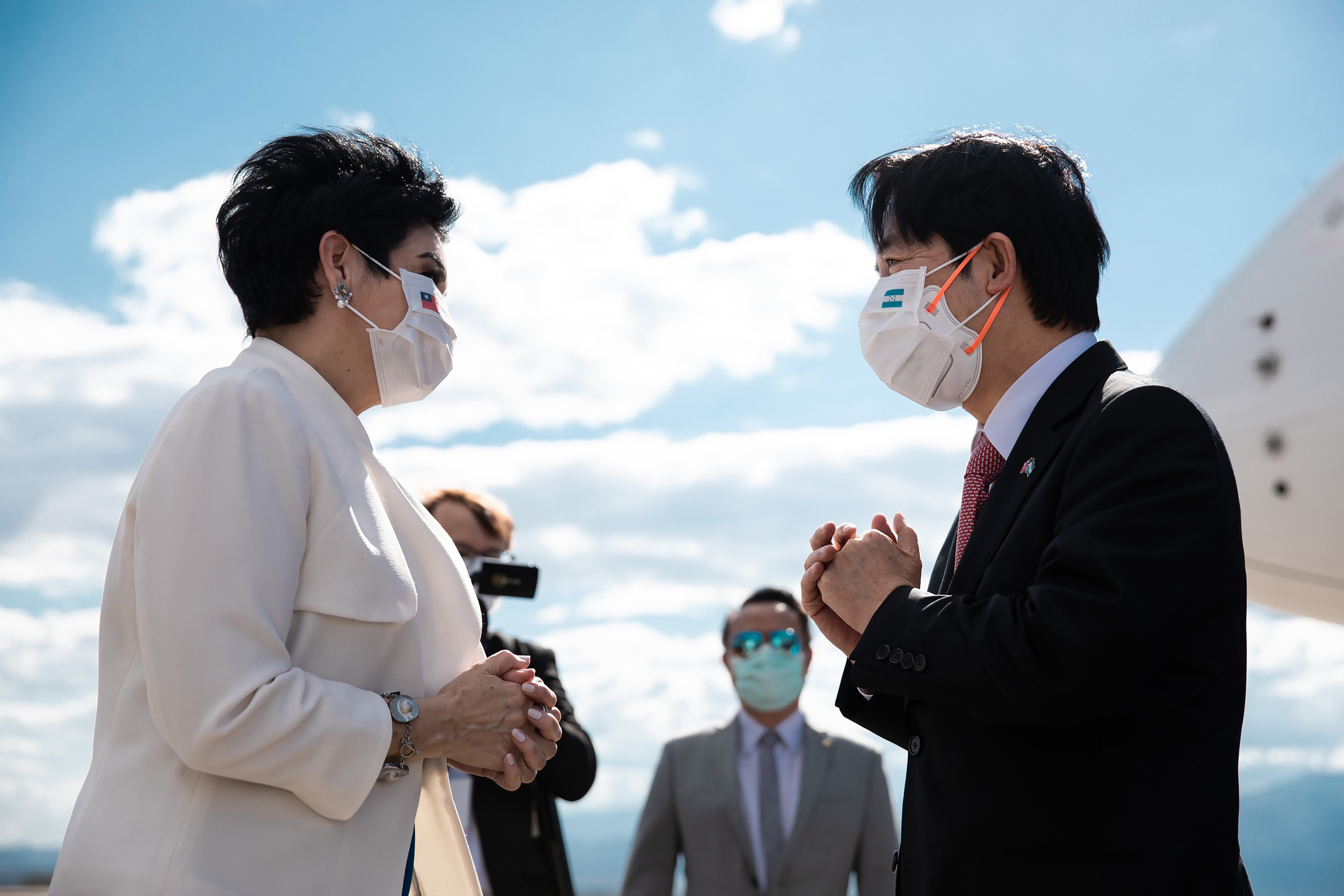 Taiwanese Vice-President William Lai is greeted by his Honduran counterpart, Maria Antonia Rivera Rosales, on arrival at Soto Cano Air Base in Honduras on Wednesday. Photo: AP