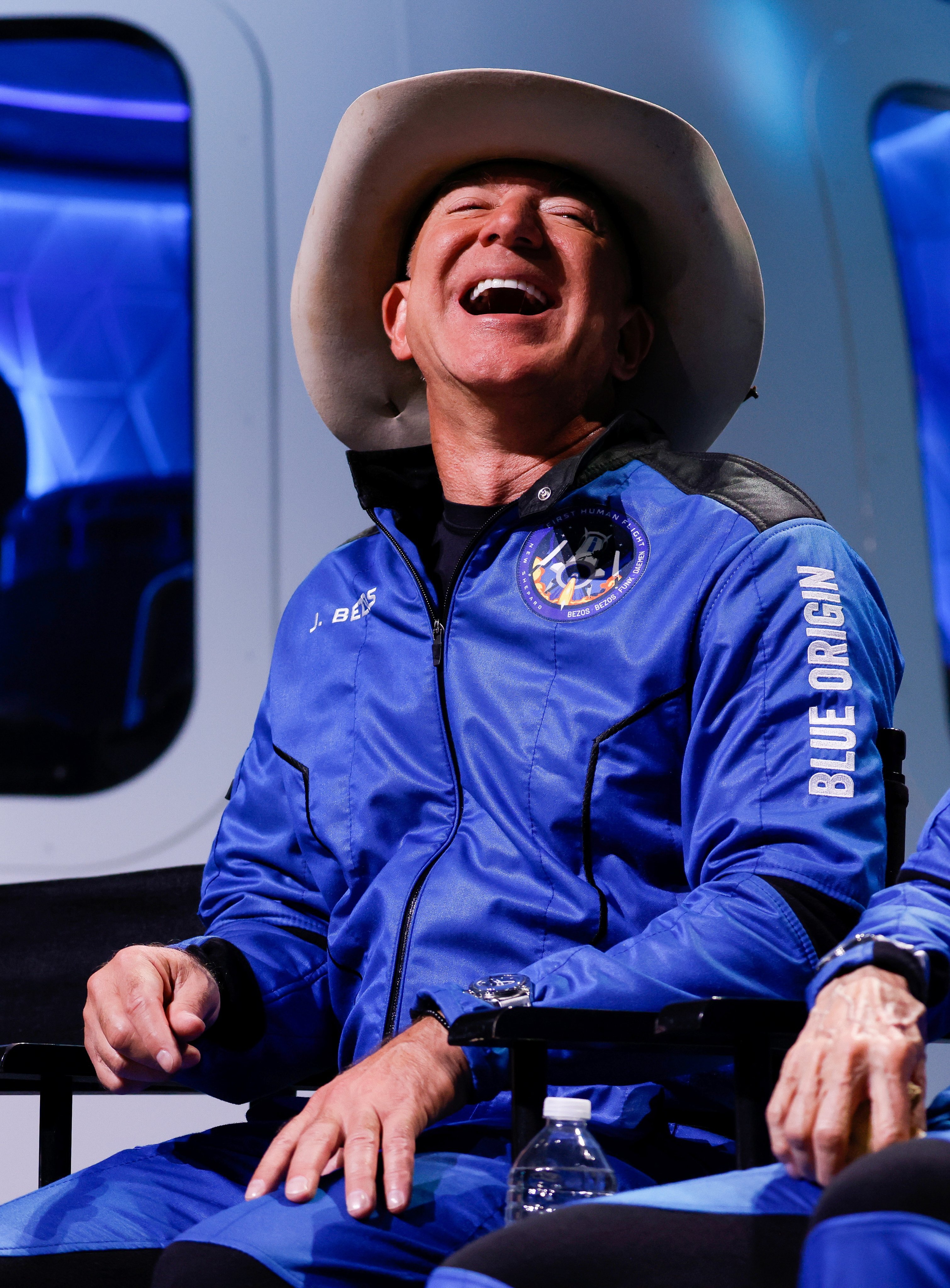 Amazon’s billionaire founder Jeff Bezos pictured in Texas, US, after his flight to the edge of space on July 20, 2021. Bezos thanked Amazon workers after the flight, noting that they “paid for all of this”. Photo: Reuters