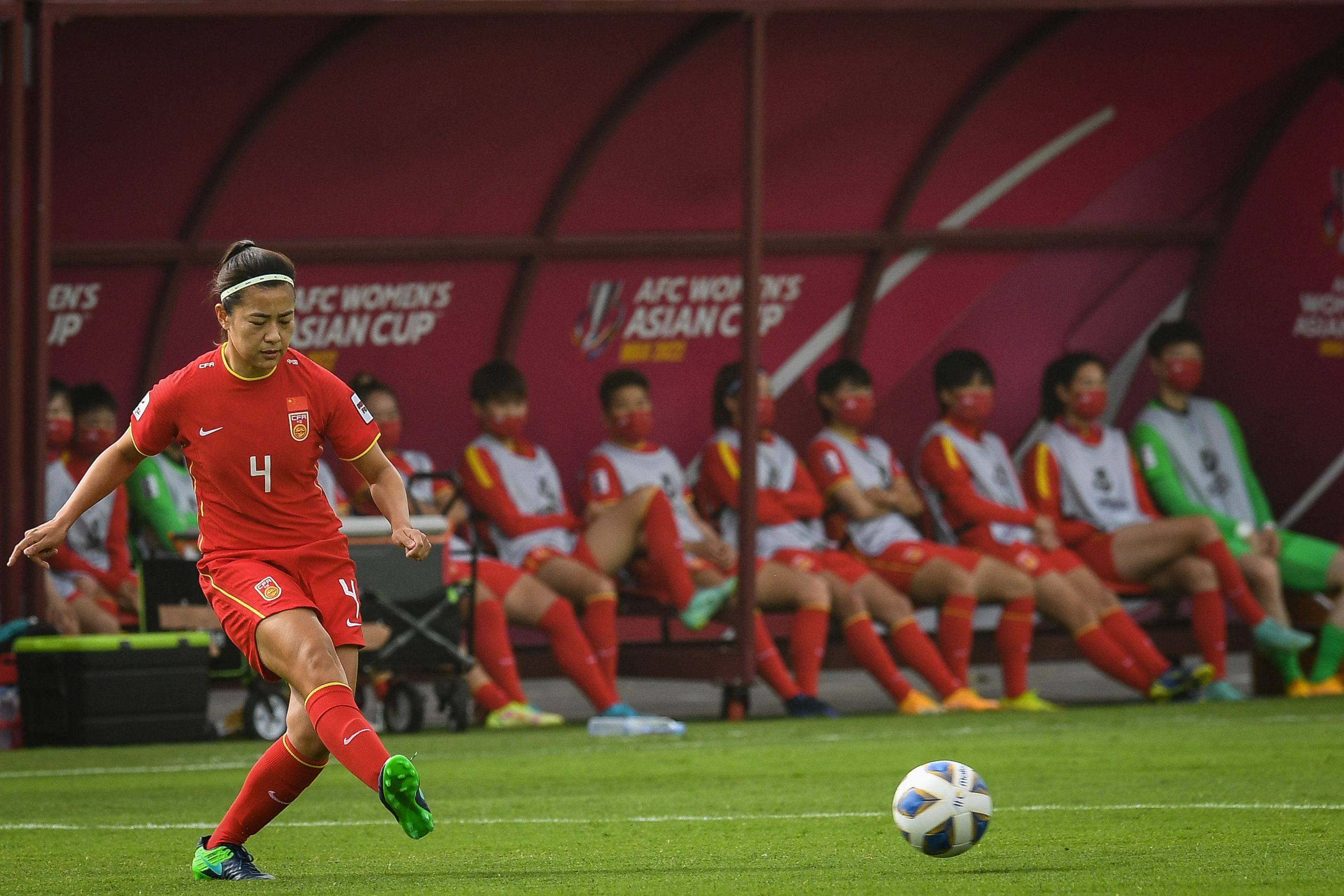 China’s Li Jiayue in an AFC Women’s Asian Cup game event against Iran in India. Photo: AFP   